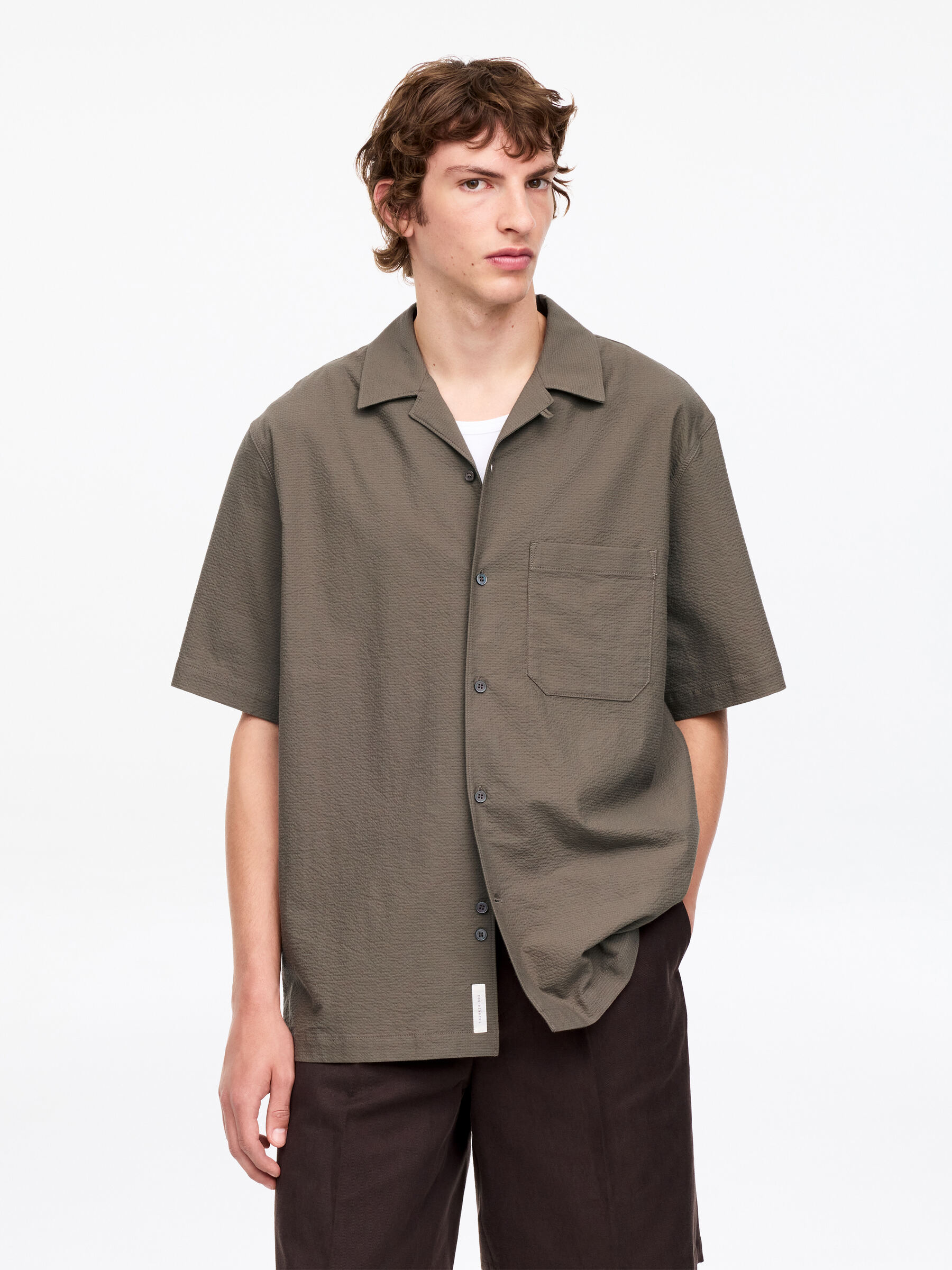 Seersucker Resort Shirt-#6C655F-15584