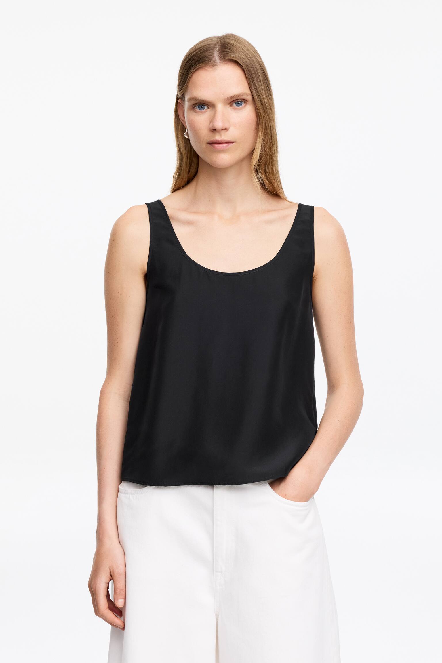 Selyem tank top-Fekete - 1