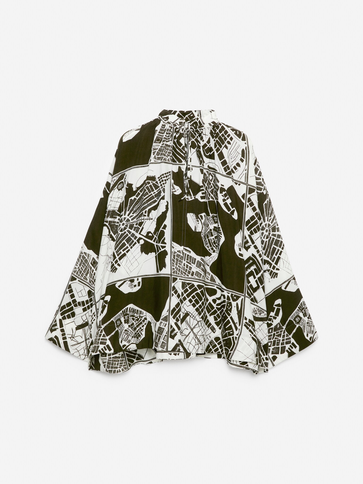 Rynket bluse med print af Stockholm - Hvid/kakigrøn