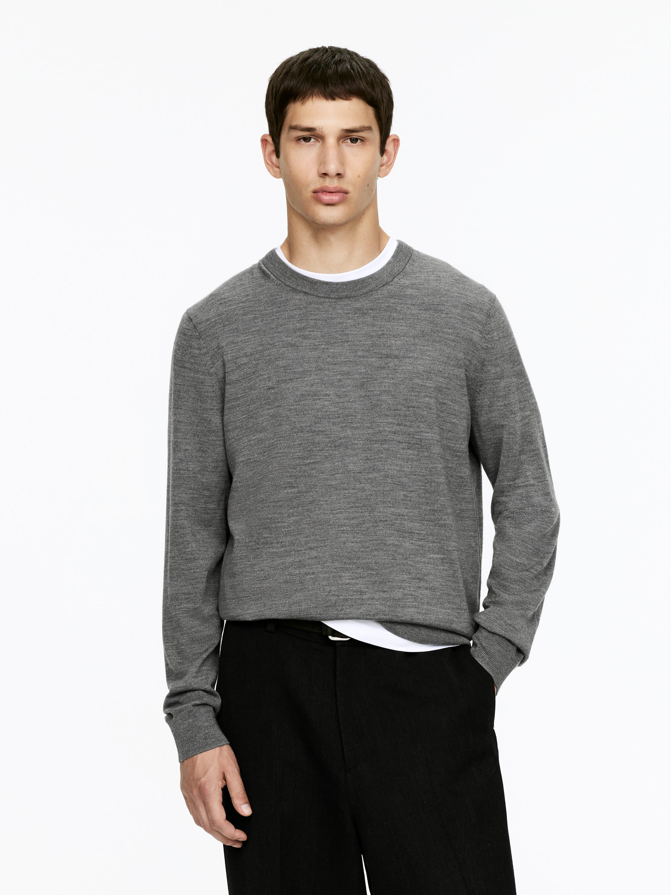 Fine Knit Merino Jumper-#828282-12069