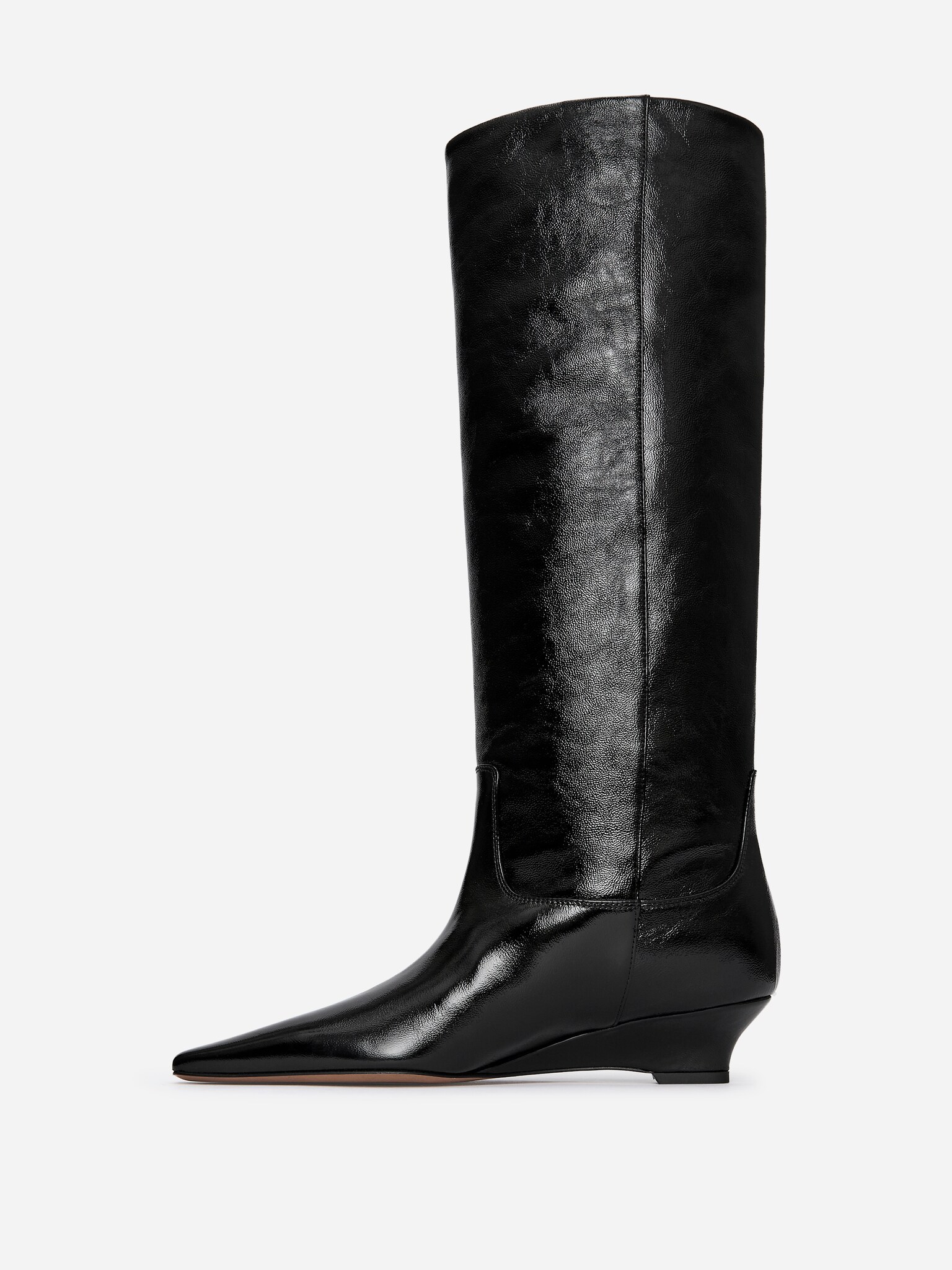 Glossy Leather Boots - Black - 5
