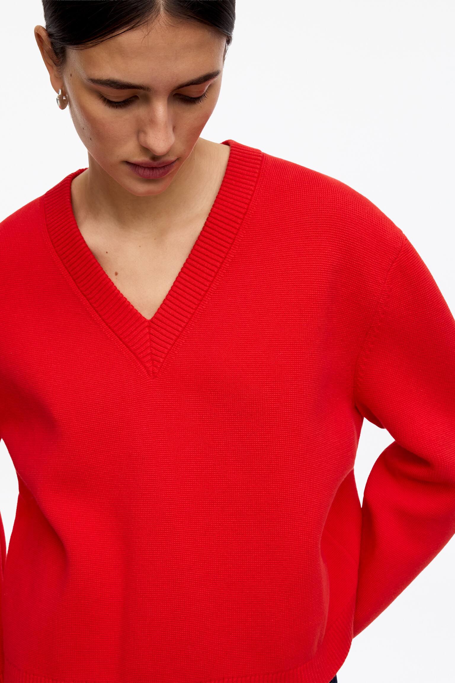 Bomuldstrøje med V-hals - Rød - 6