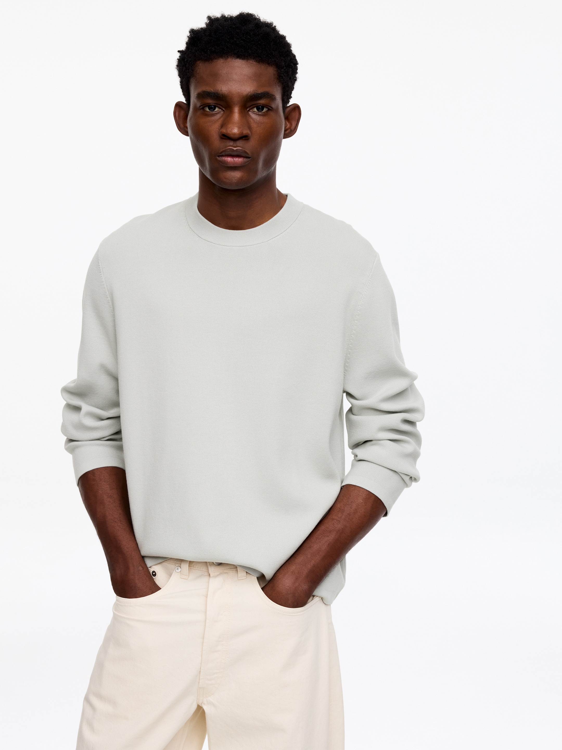 Relaxed Cotton Blend Jumper - Dusty Light Green - Regular fit - Men - StillMedia/Lookbook - 3