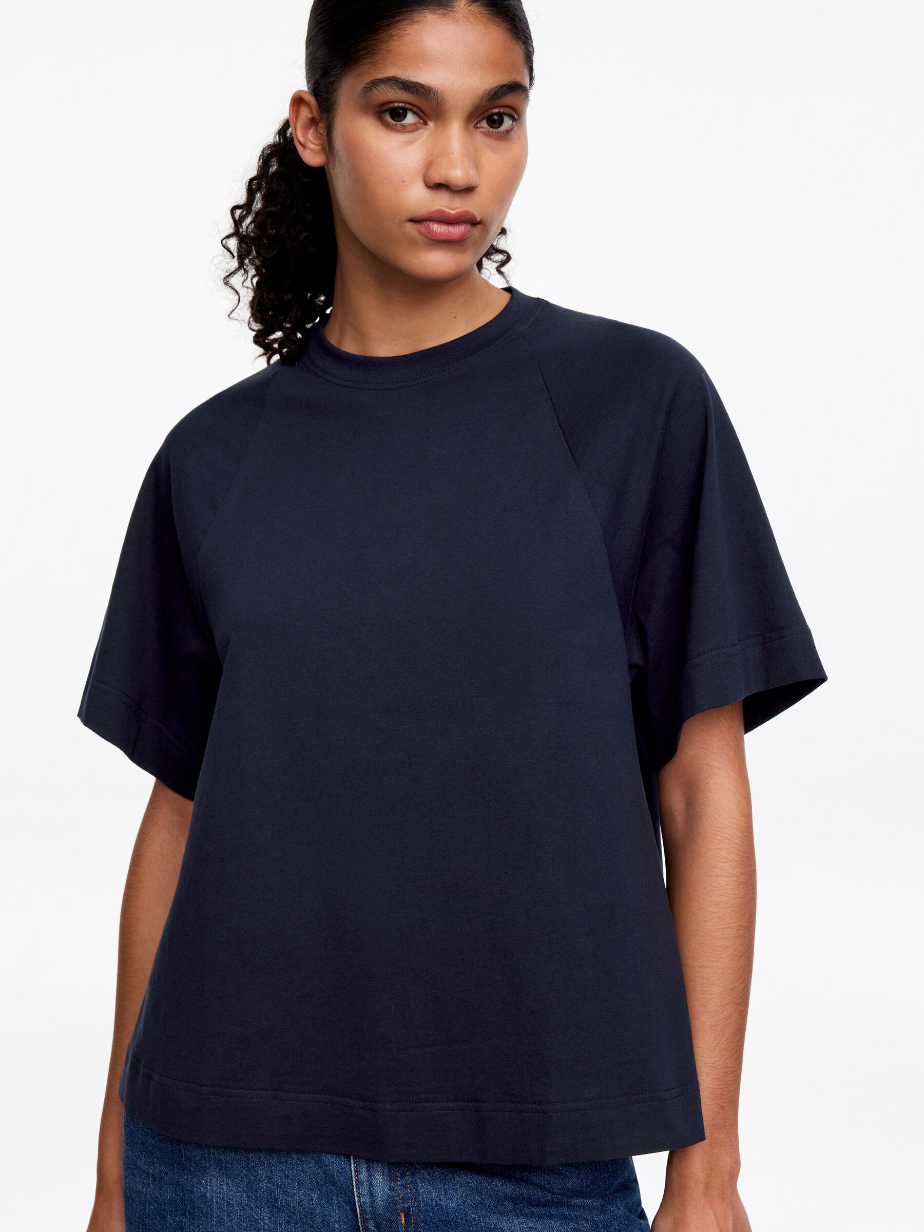 A-Line Cotton T-Shirt - Navy - Regular fit - Women - StillMedia/Lookbook - 4
