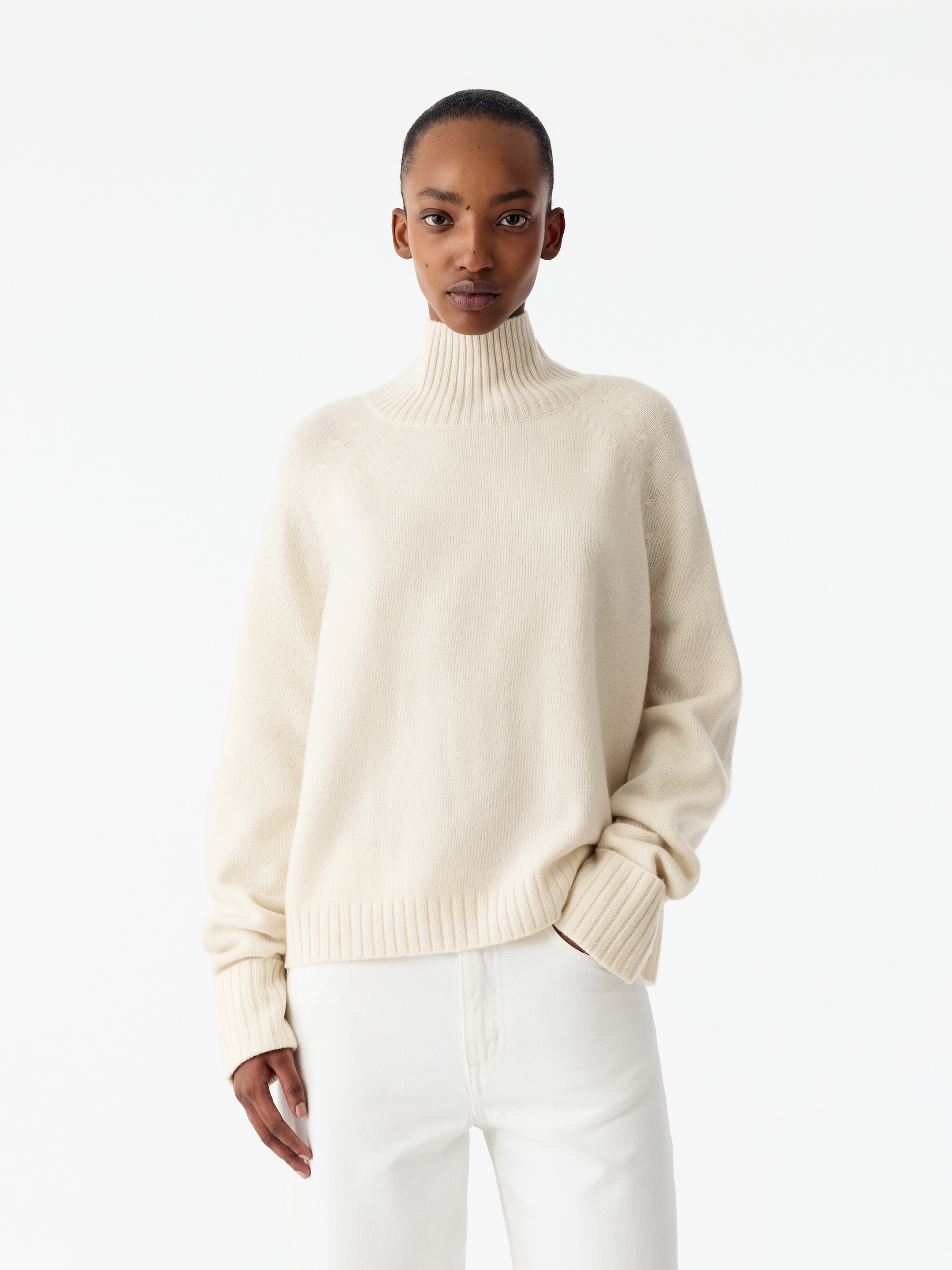 Roll-Neck Wool Jumper-White-20907