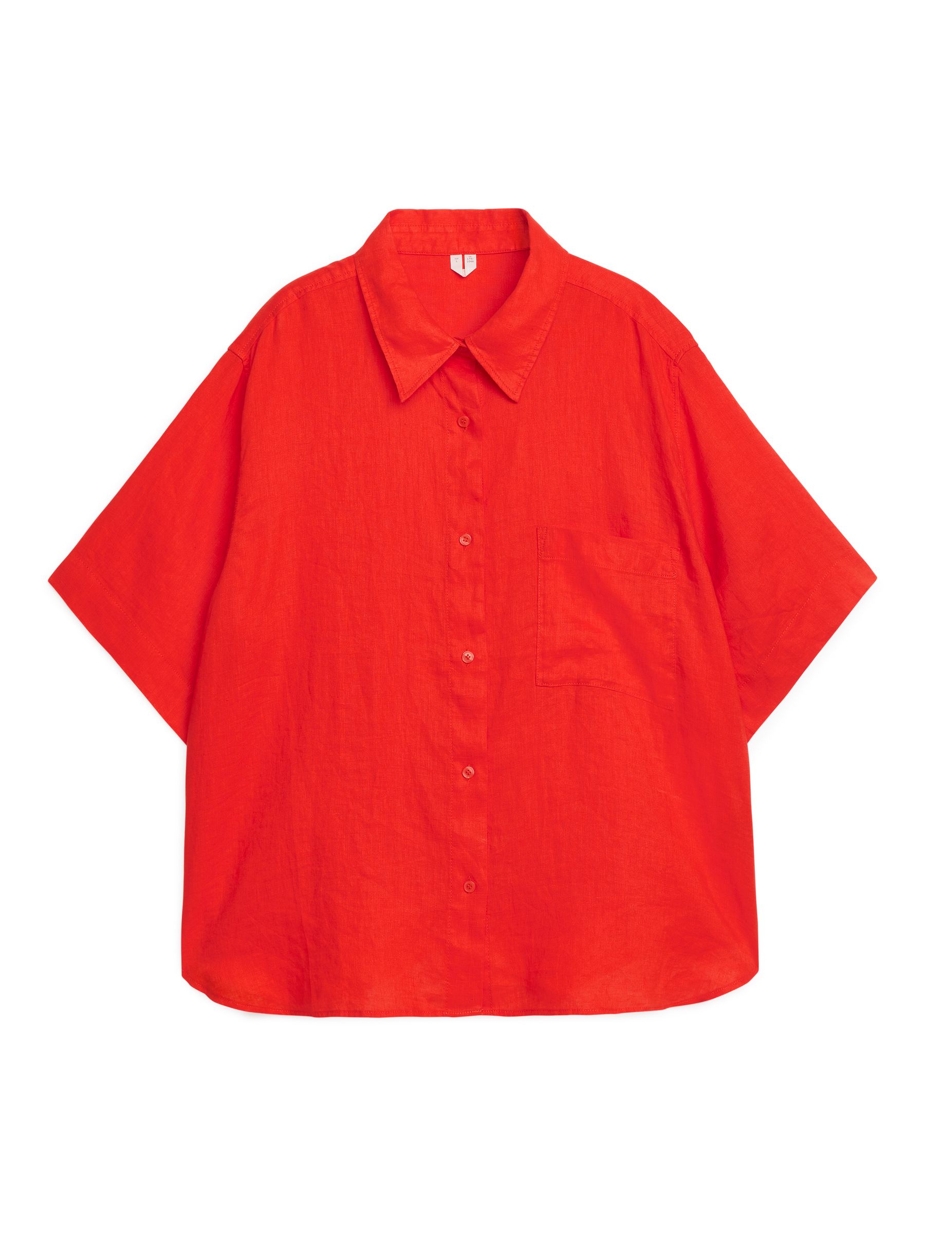 Short-Sleeved Linen Shirt - Orange - Relaxed fit - Women - StillMedia/DescriptiveStillLife - 1