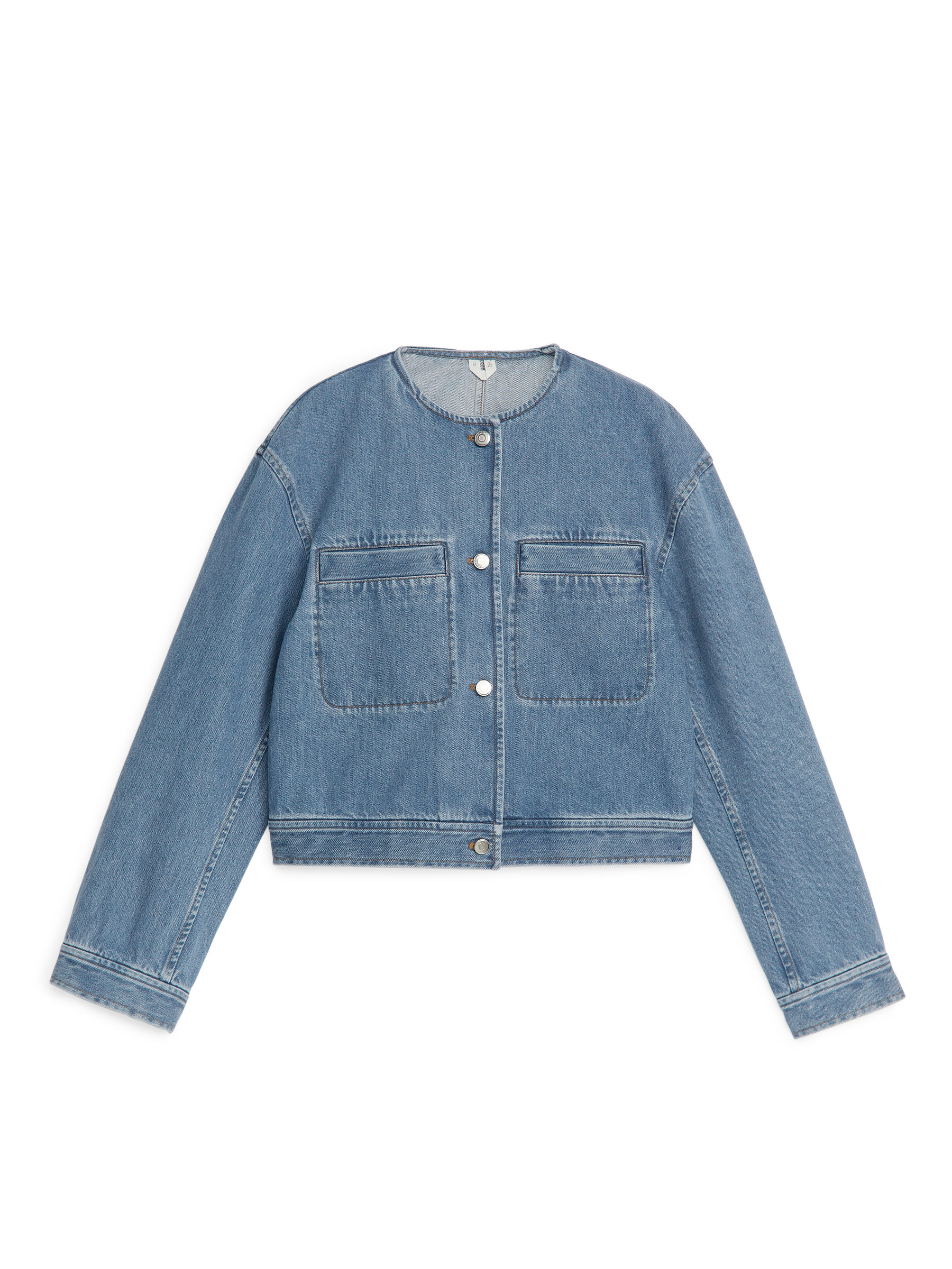 Collarless Denim Jacket - Mid Blue - Regular fit - Women - StillMedia/DescriptiveStillLife - 2