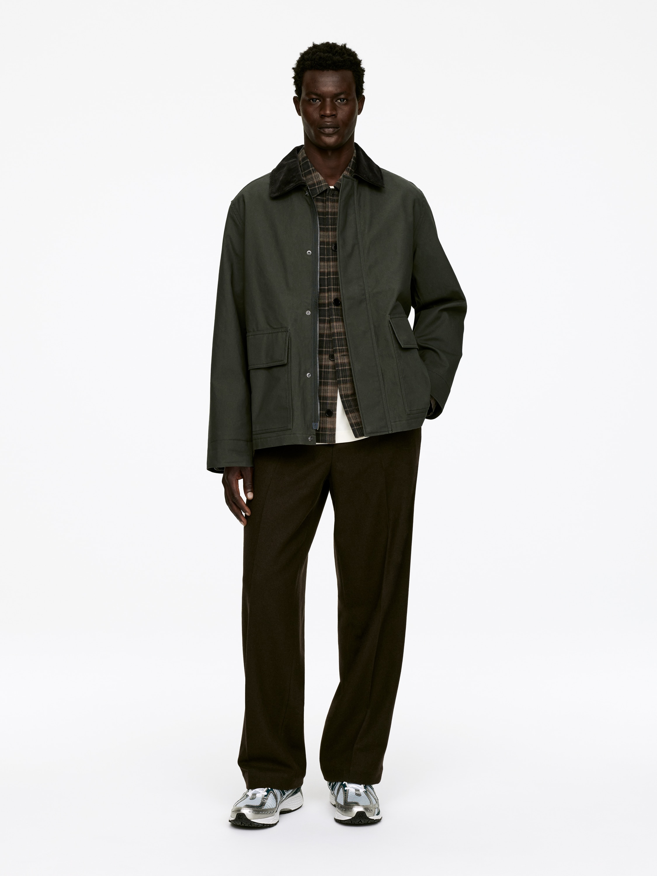 Giacca in cotone cerato - Verde scuro/Blu scuro