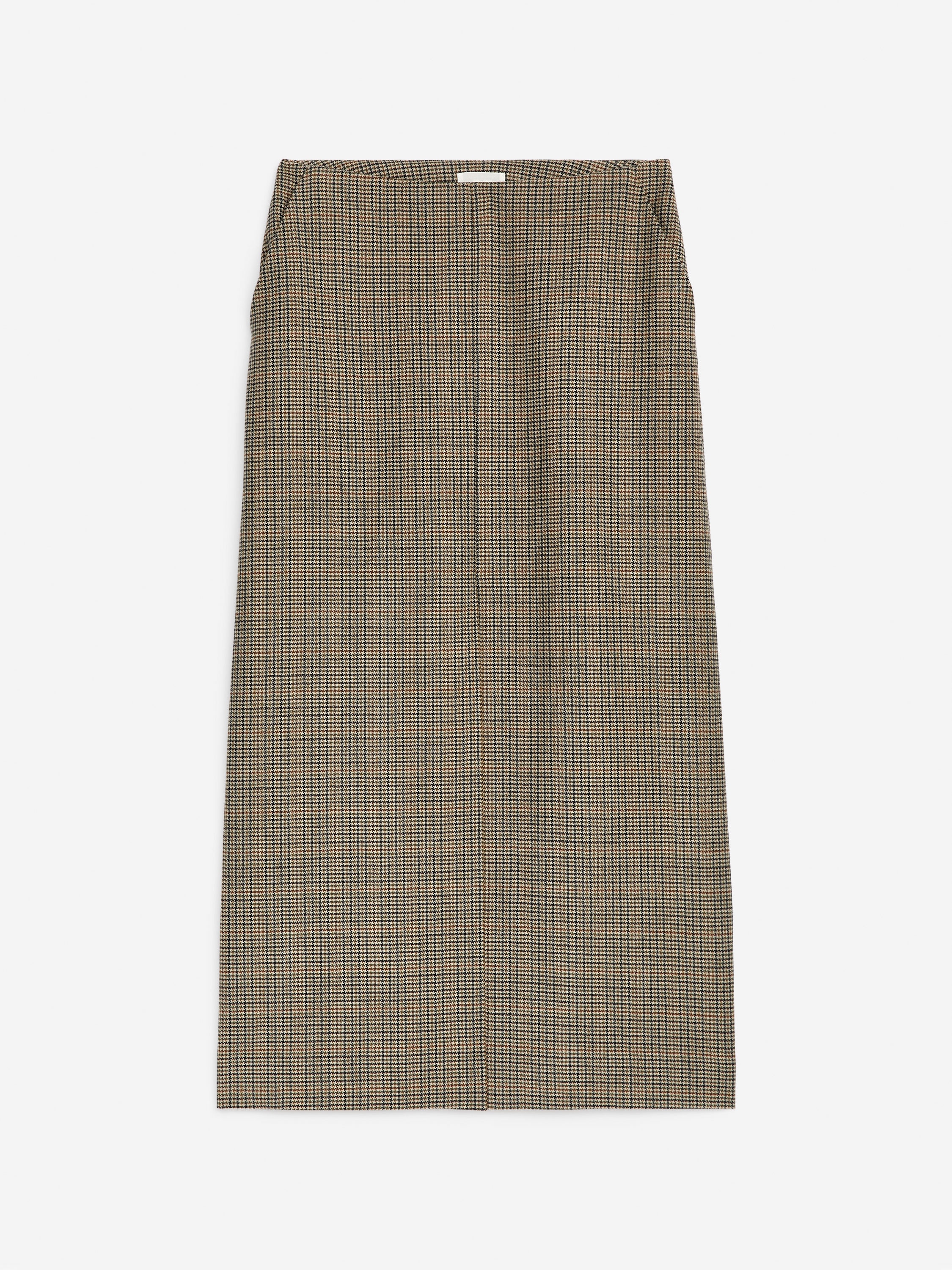 Checked Wool Pencil Skirt-Beige-13168