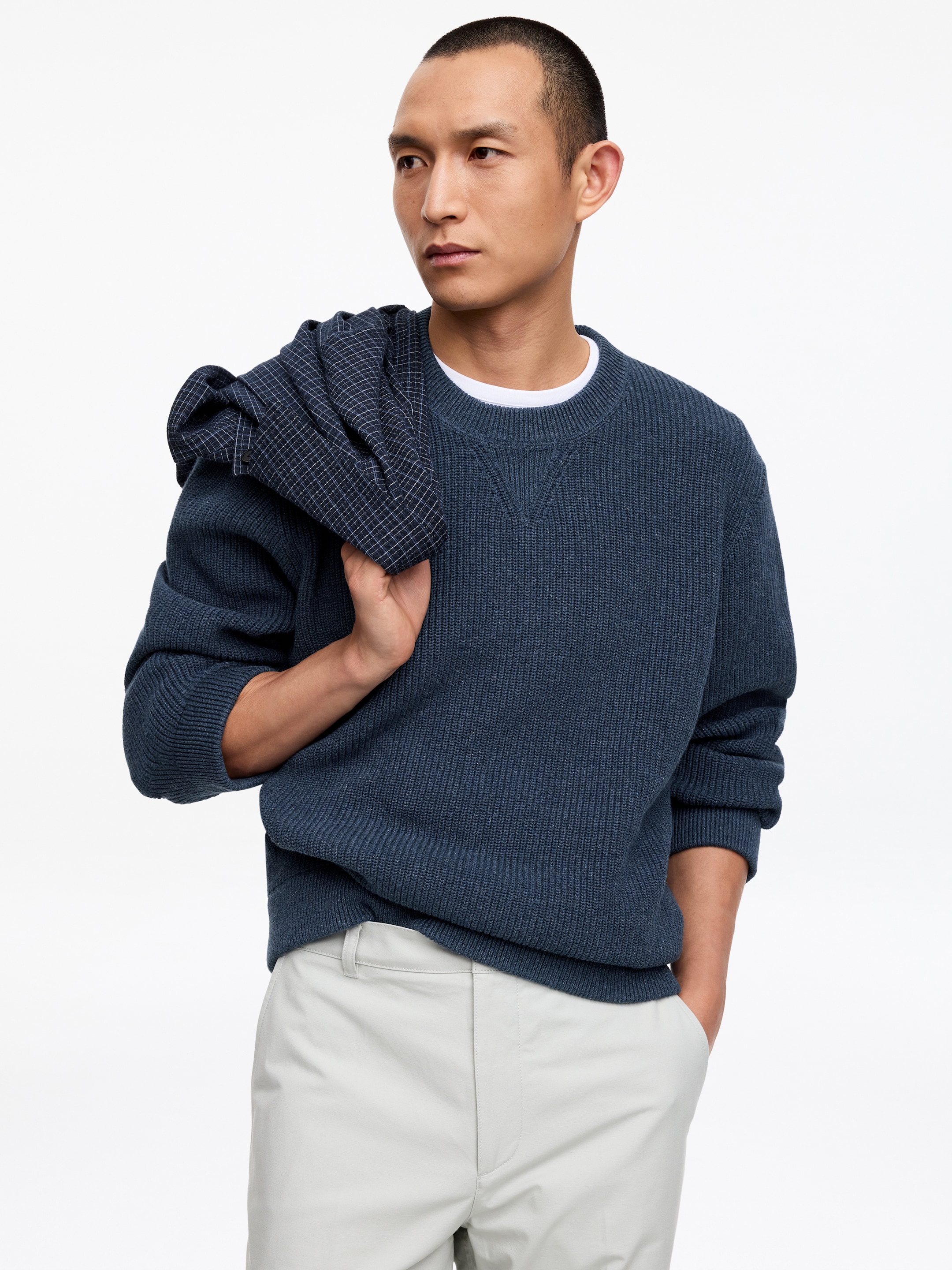 Cotton Linen Jumper - Blue - Relaxed fit - Men - StillMedia/Lookbook - 5