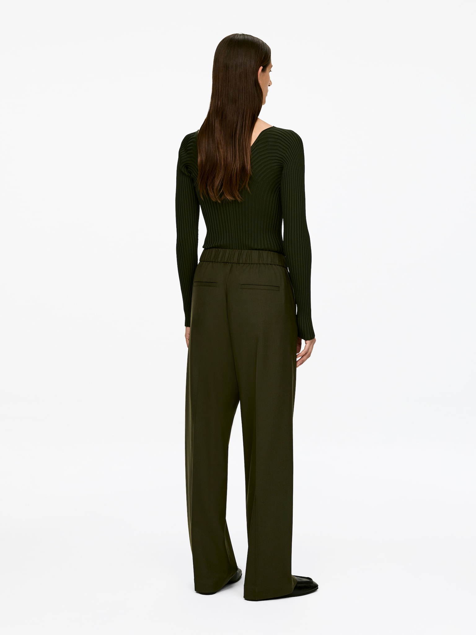 Pantalon tailleur à taille élastiquée - Vert foncé - 6