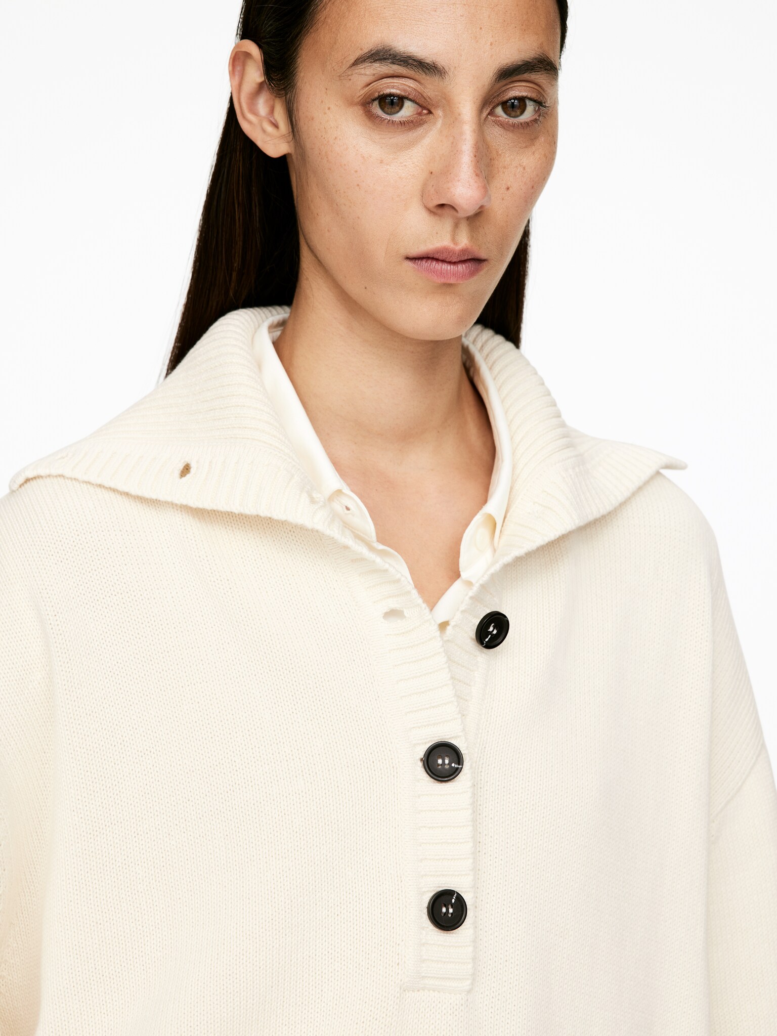 Pull à col montant - Beige clair/Noir - 5
