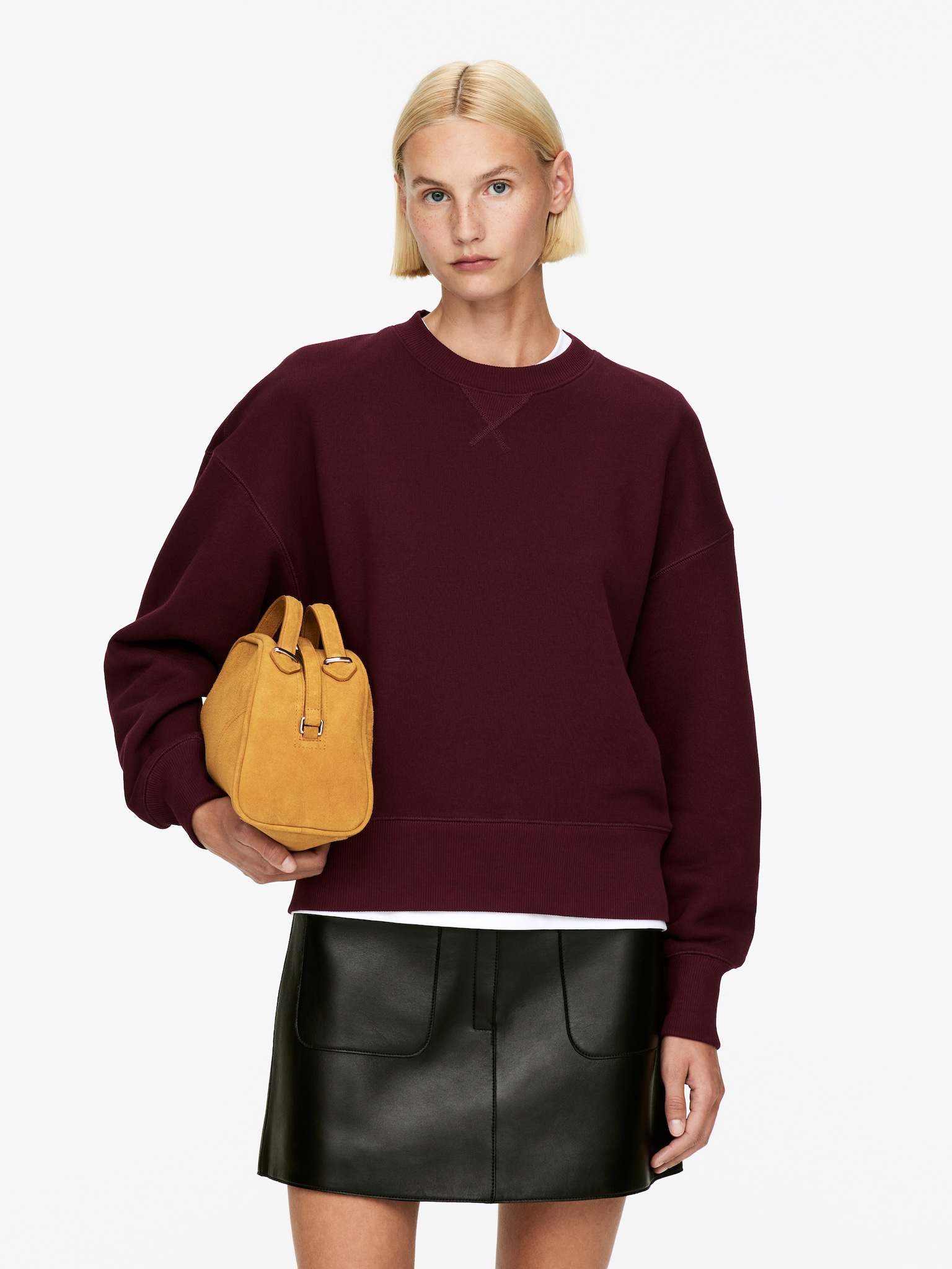 Sweat décontracté en tissu éponge - Rouge foncé/Blanc cassé