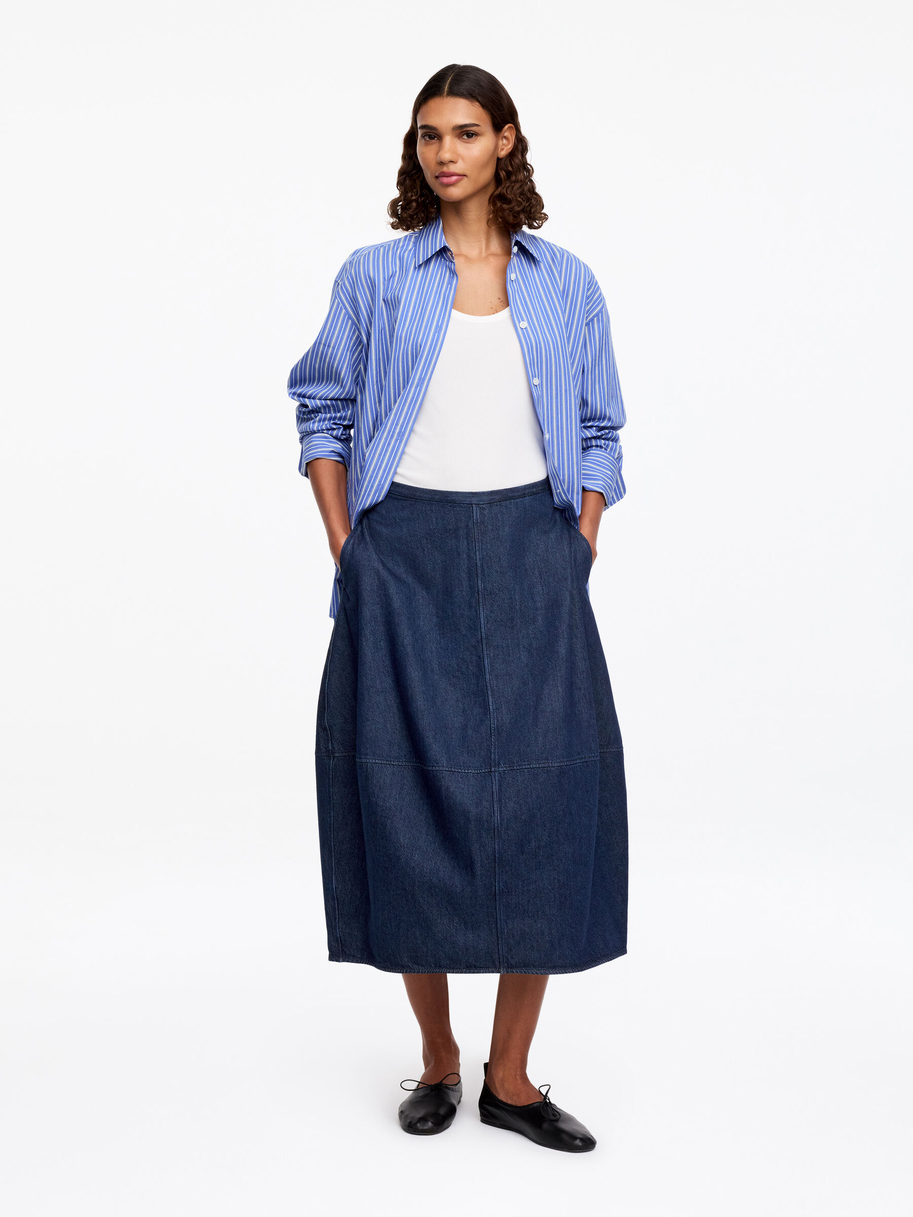 Barrel Denim Skirt-#2E3036-19226