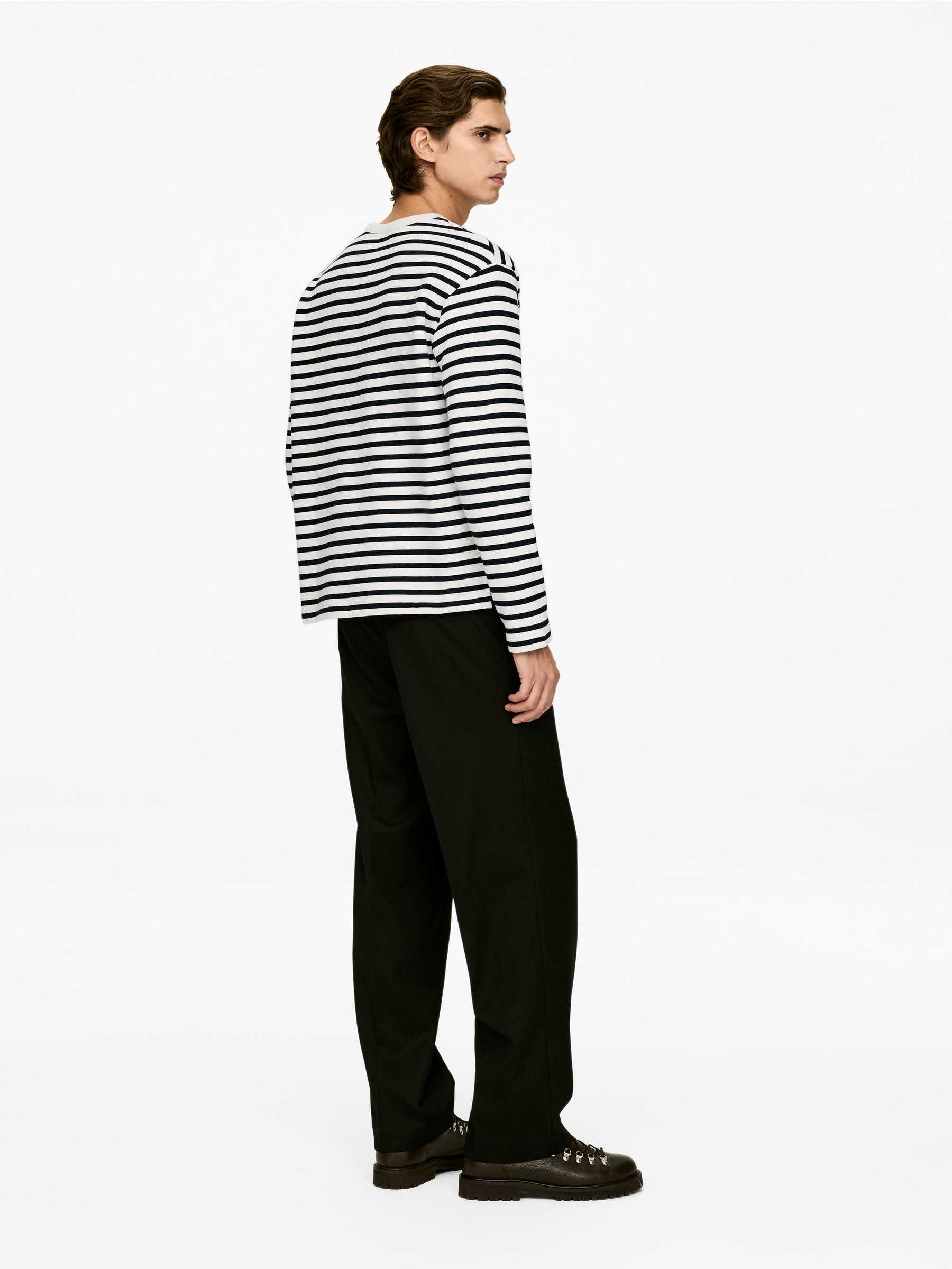 Cotton Fleece Long-Sleeve Jumper - White/Dark Blue - Loose fit - Men - StillMedia/Lookbook - 3