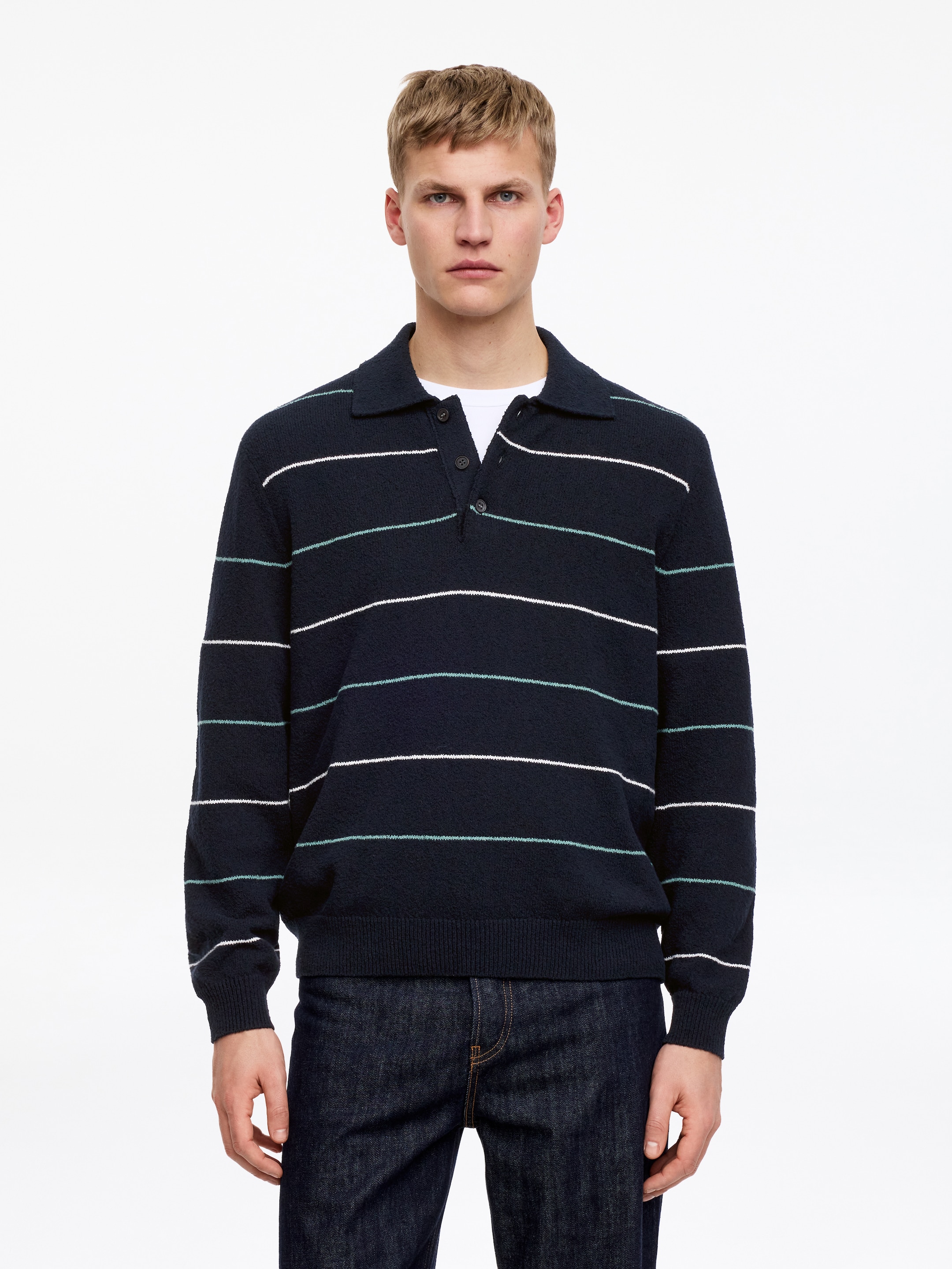 Knitted Polo Shirt - Dark Blue/Striped - Regular fit - Men - StillMedia/Lookbook - 5