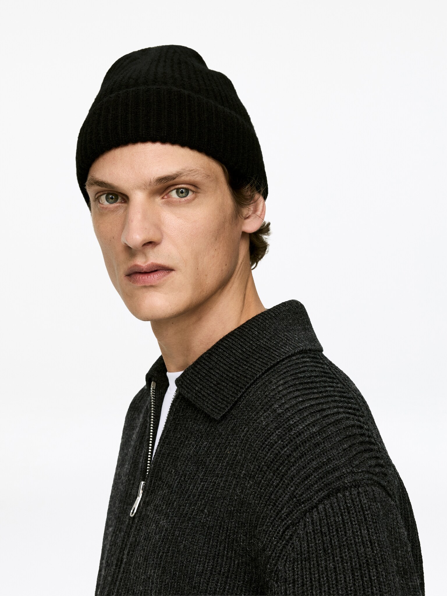Cashmere-Wool Beanie - Black/Dark Blue/Grey Melange - 3