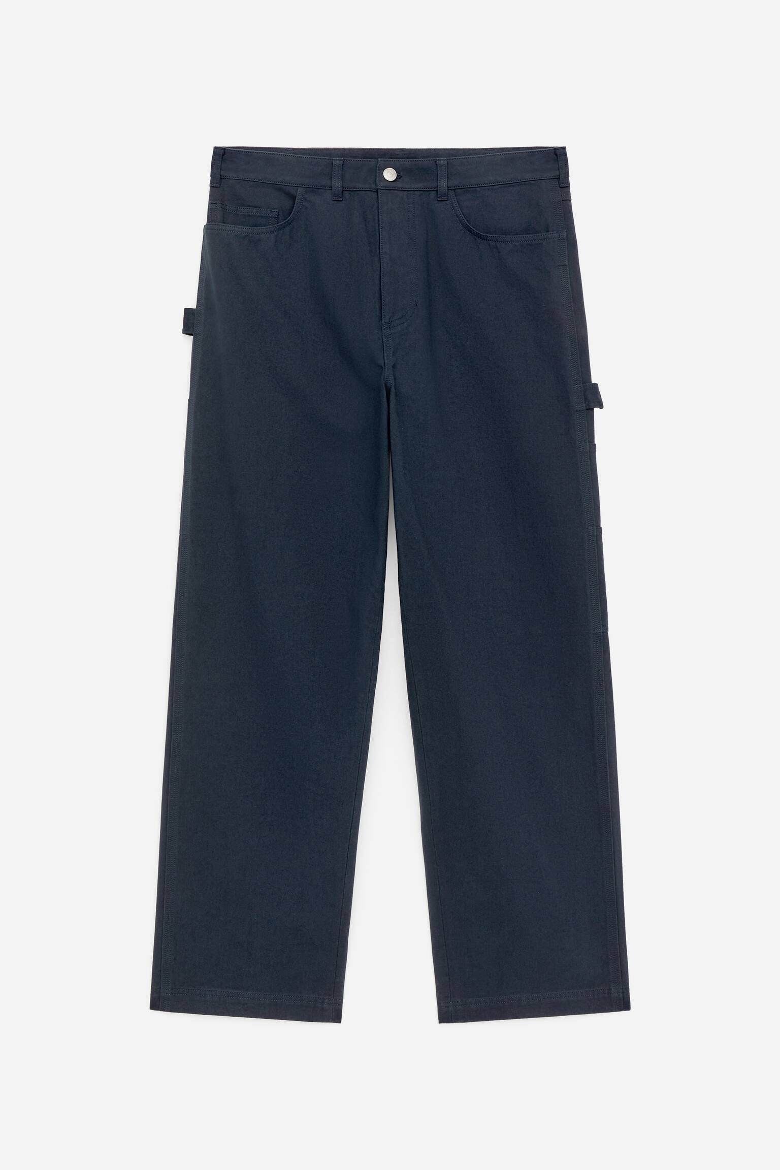 Ruimvallende canvas broek - Donkerblauw/Gebroken wit - 2