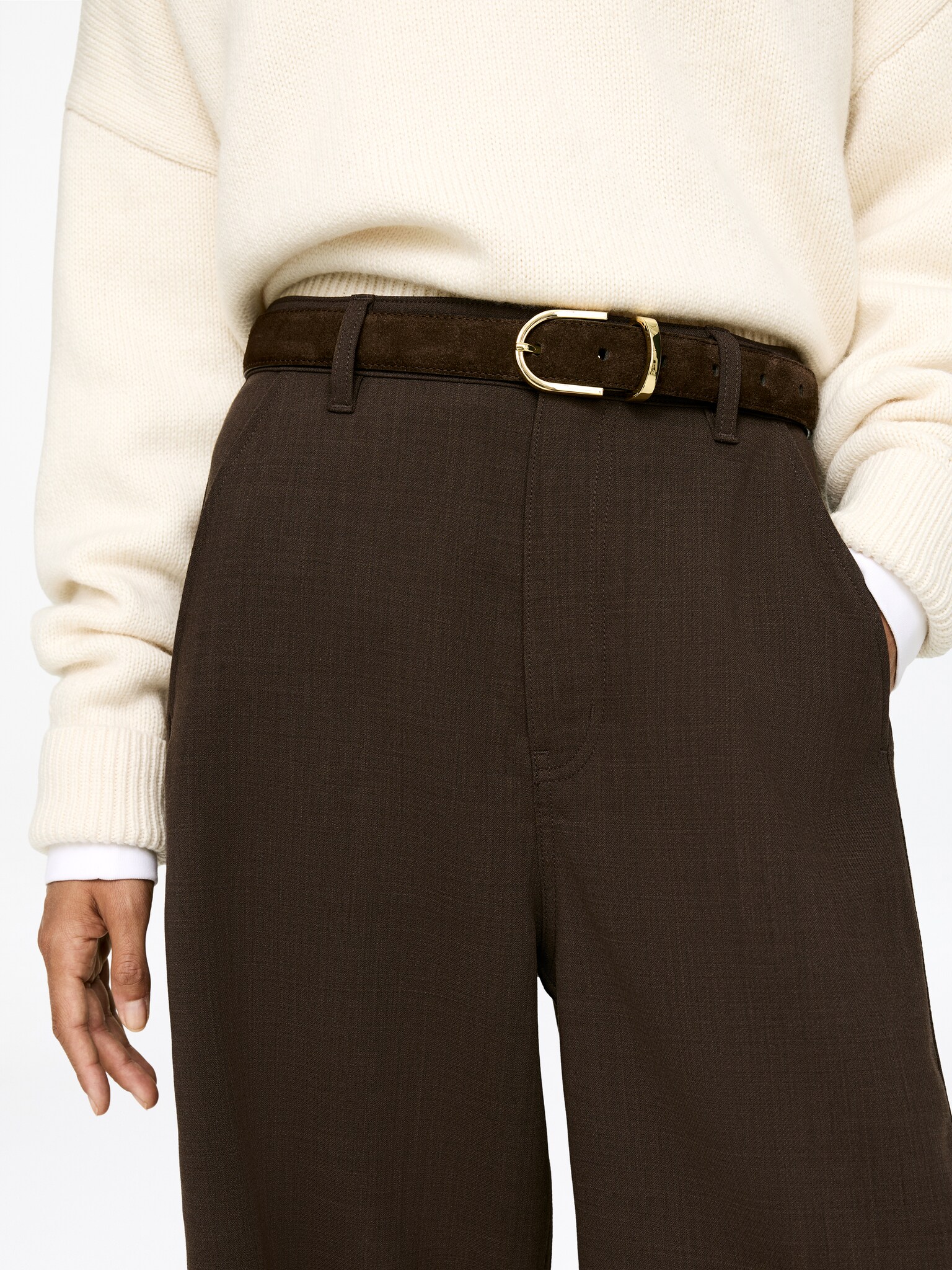 Barrel-Leg Trousers - Dark Brown/Black - 4