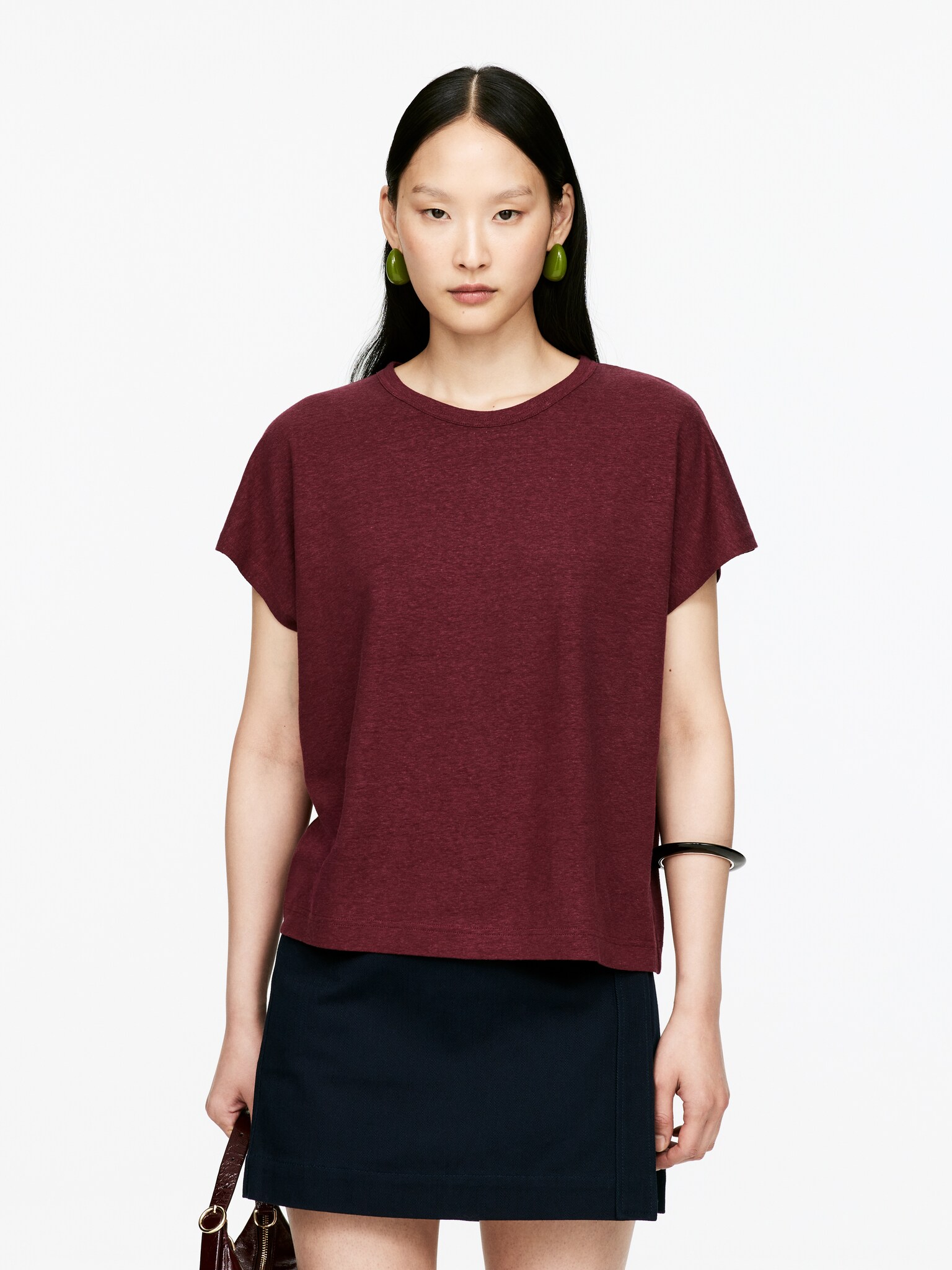 T-shirt in misto lino - Bordeaux/Bianco