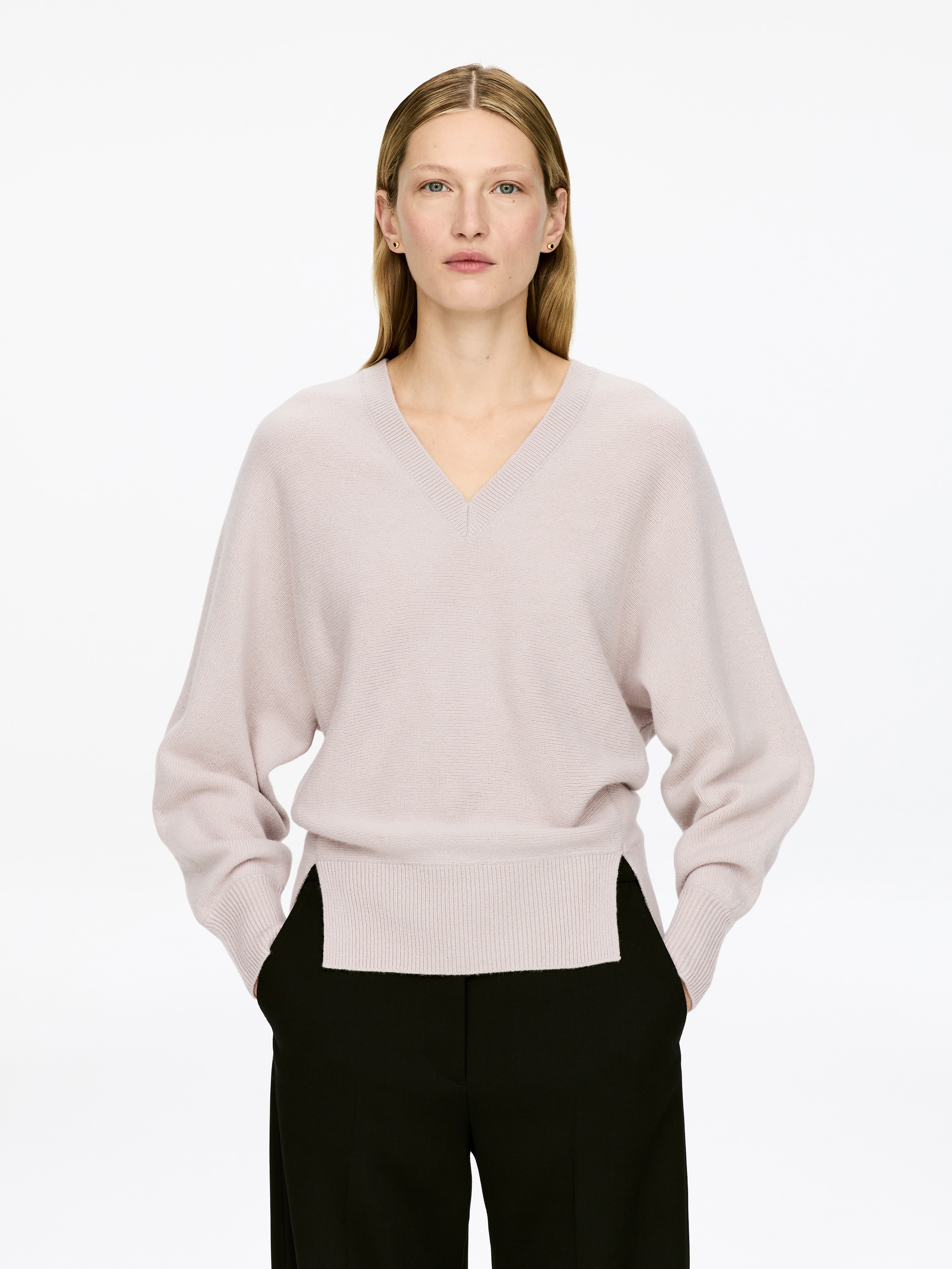 Πουλόβερ V-Λαιμόκοψη από Καθαρό Κασμίρι - Γκρι/Μαύρο