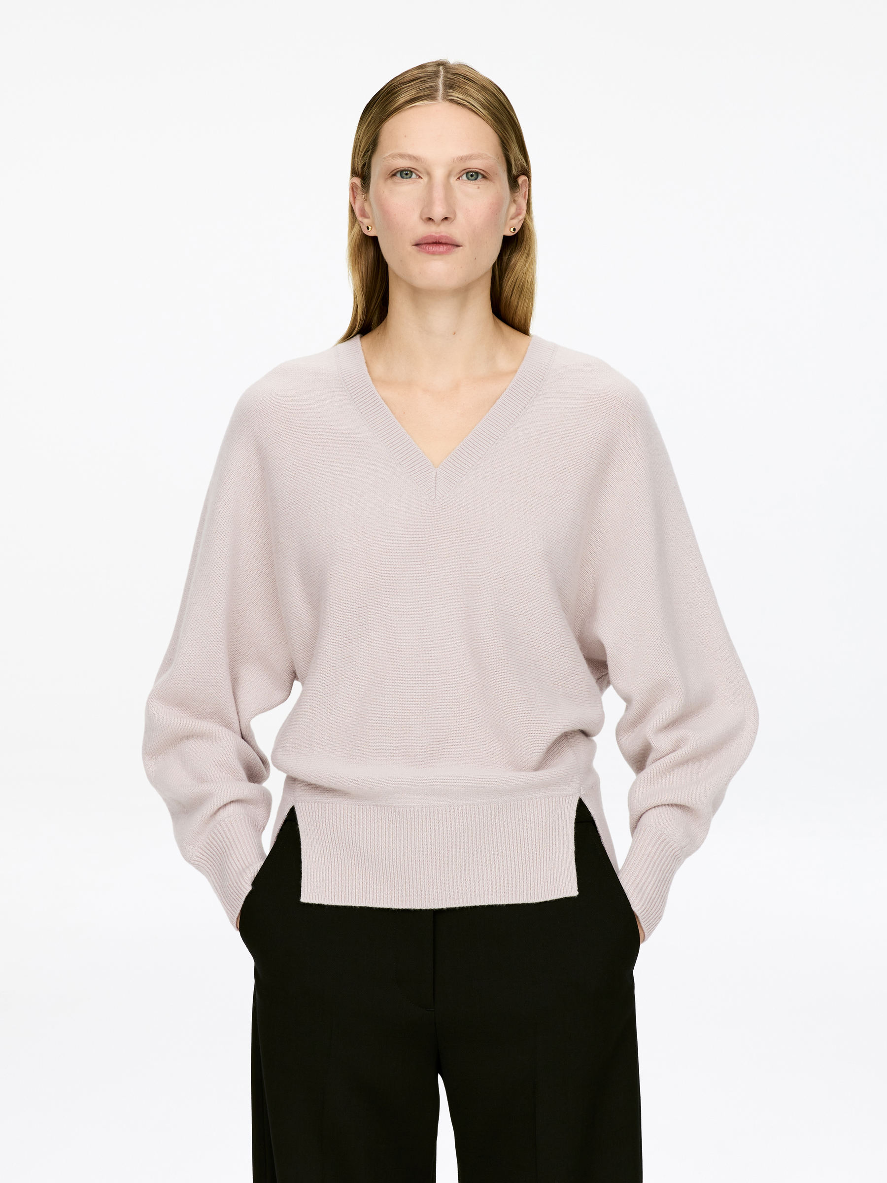 Pure Cashmere V-Neck Jumper-#CCC9C8-17305