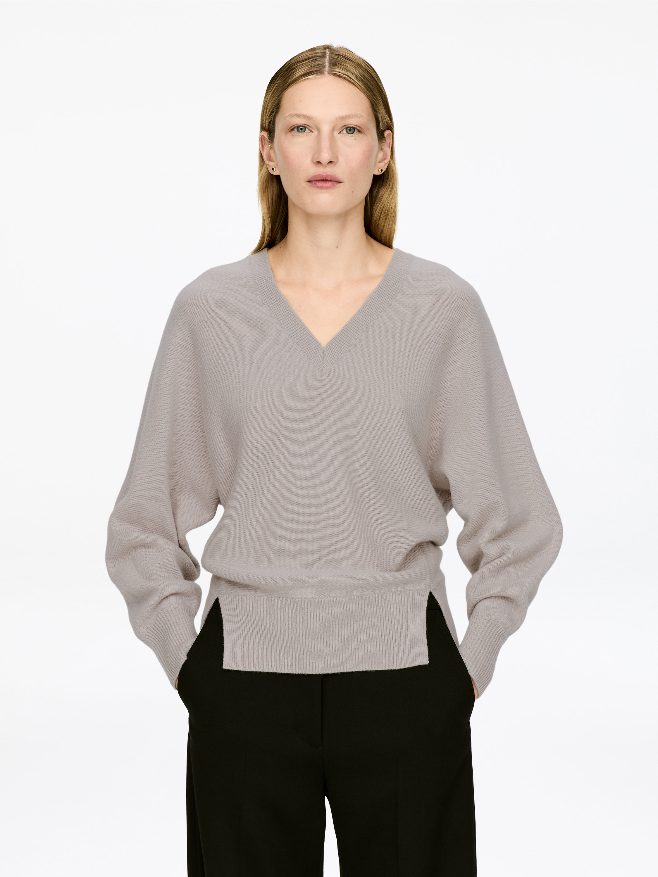 Pure Cashmere V-Neck Jumper-#CCC9C8-17305