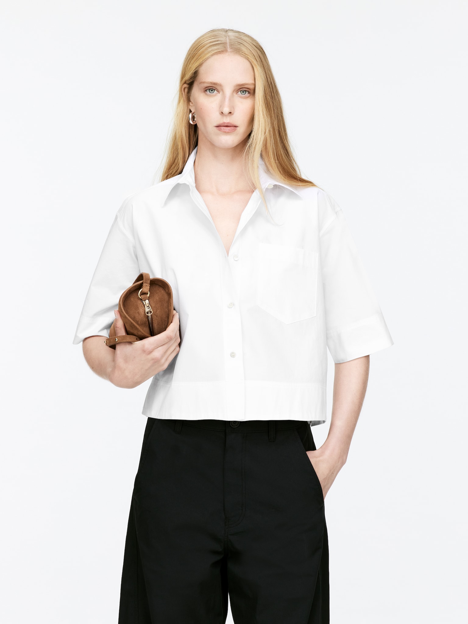 Camicia a maniche corte in cotone - Bianco/Nero/Verde kaki scuro