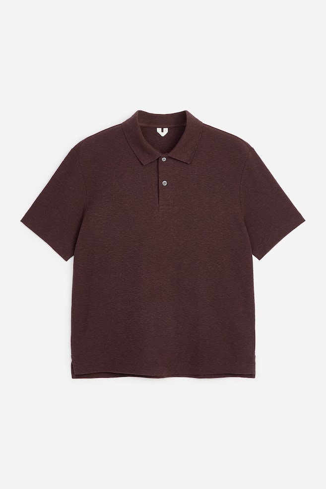 Cotton Linen Polo Shirt - Brown/Dark Blue - 1