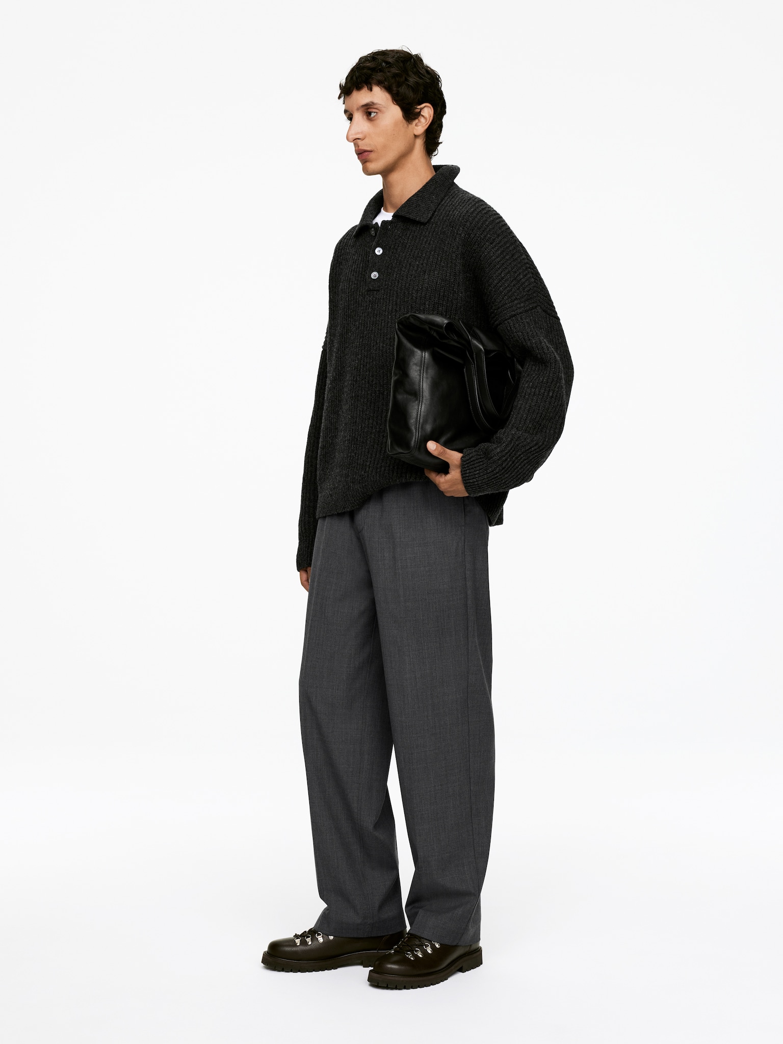 Pantalon en laine à cordon de serrage - gris - 3
