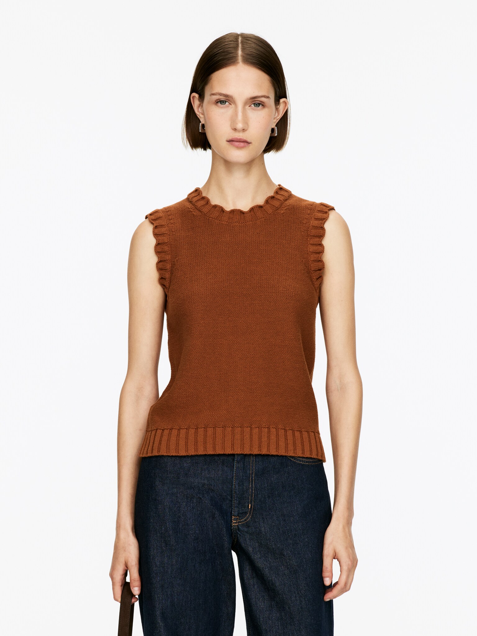 Gilet en maille à bords festonnés - Rouille