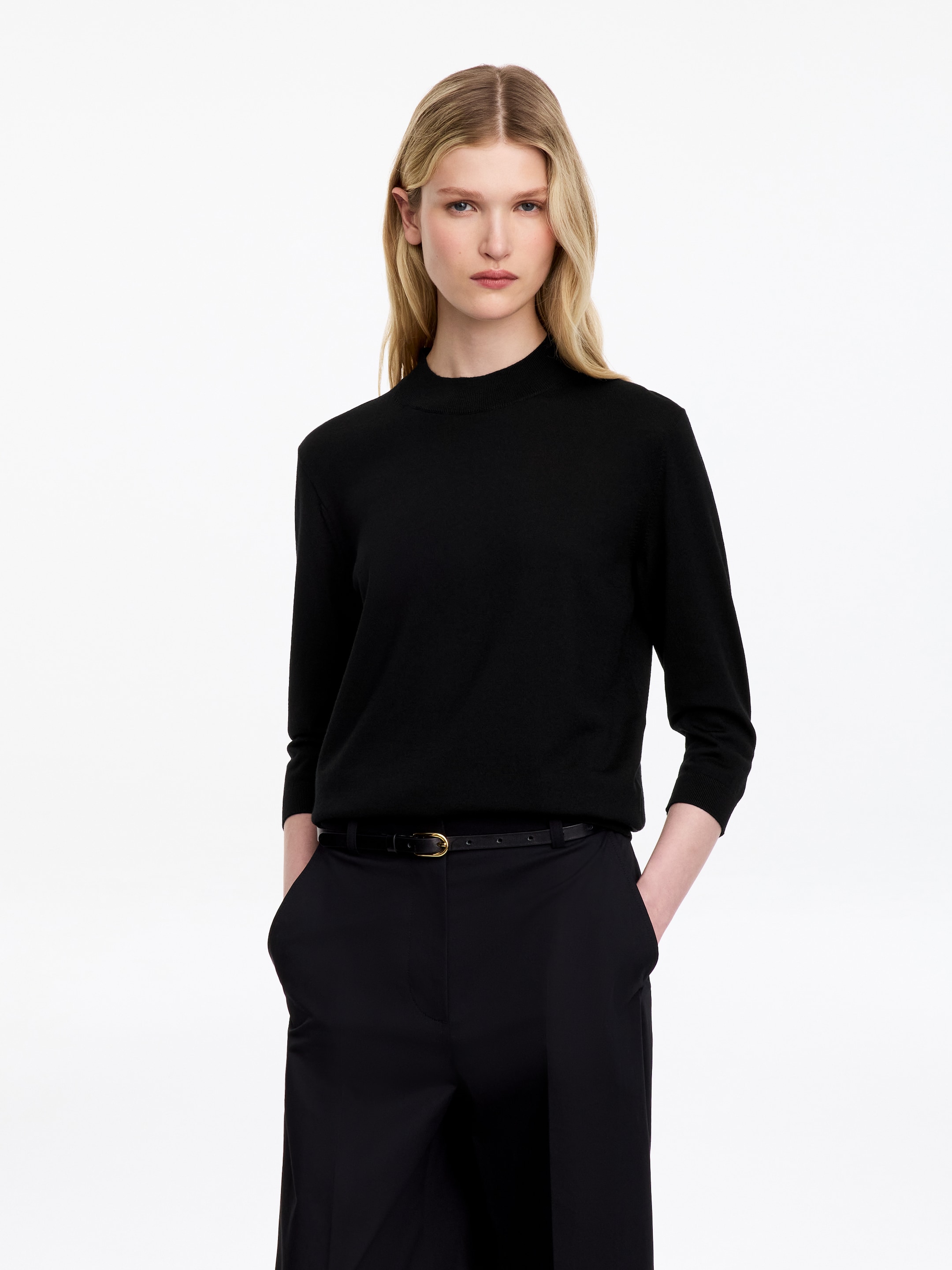 Maglia con collo a lupetto in lana merino-Black-20309