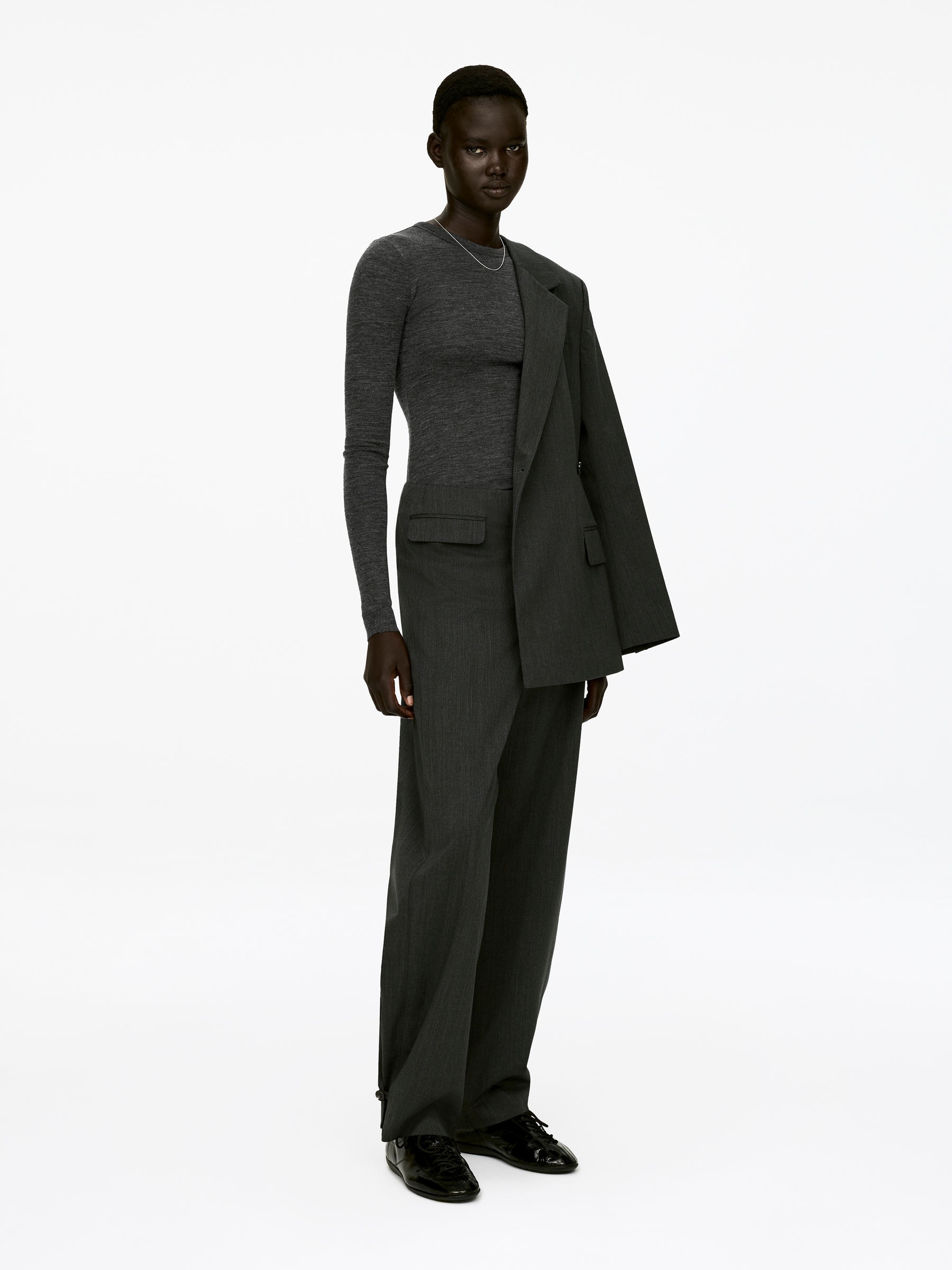 Long-Sleeved Merino Top - Dark Grey Melange - Slim fit - Women - StillMedia/Lookbook - 6