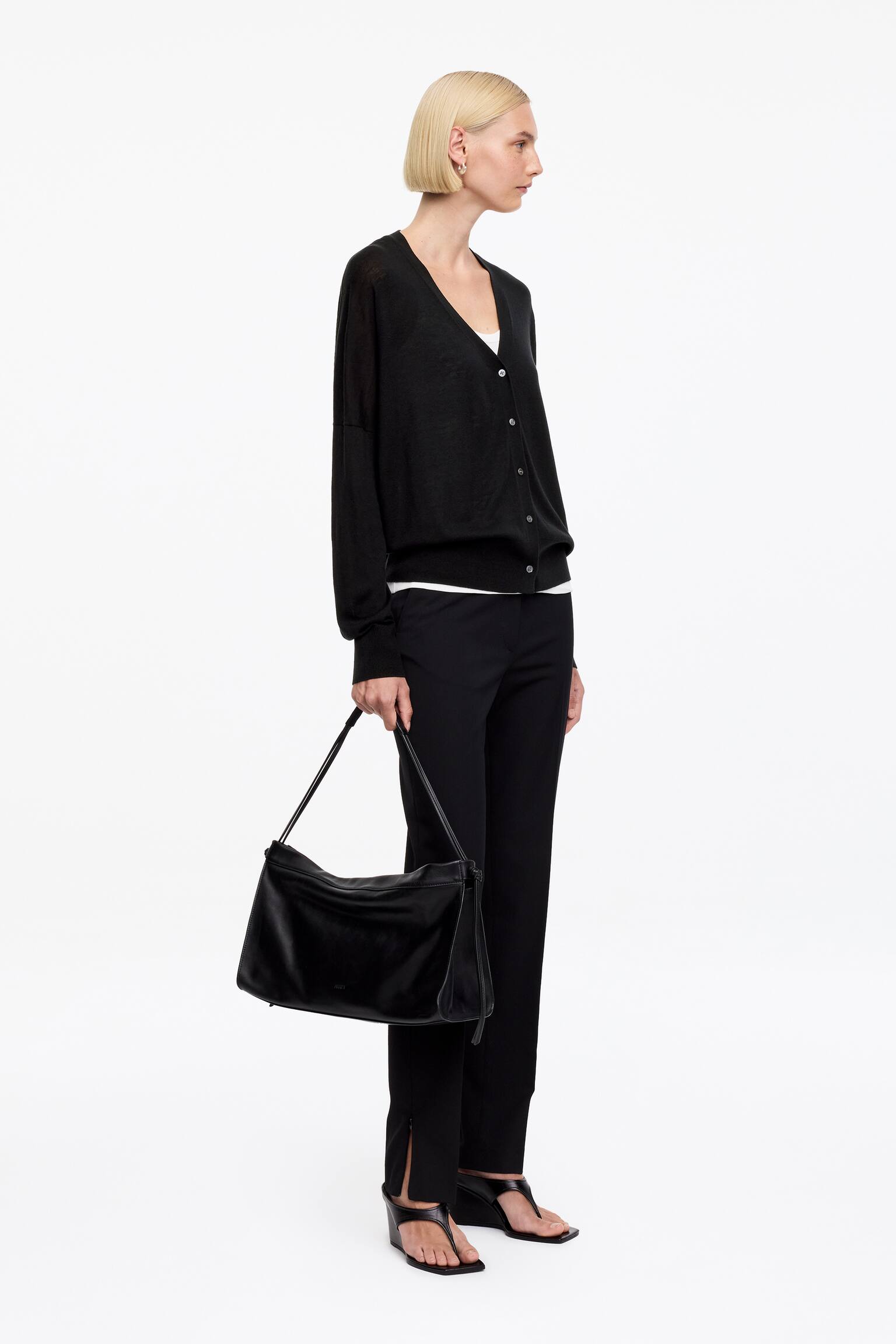 Cardigan in lana e lyocell - Nero/Bianco sporco - 4