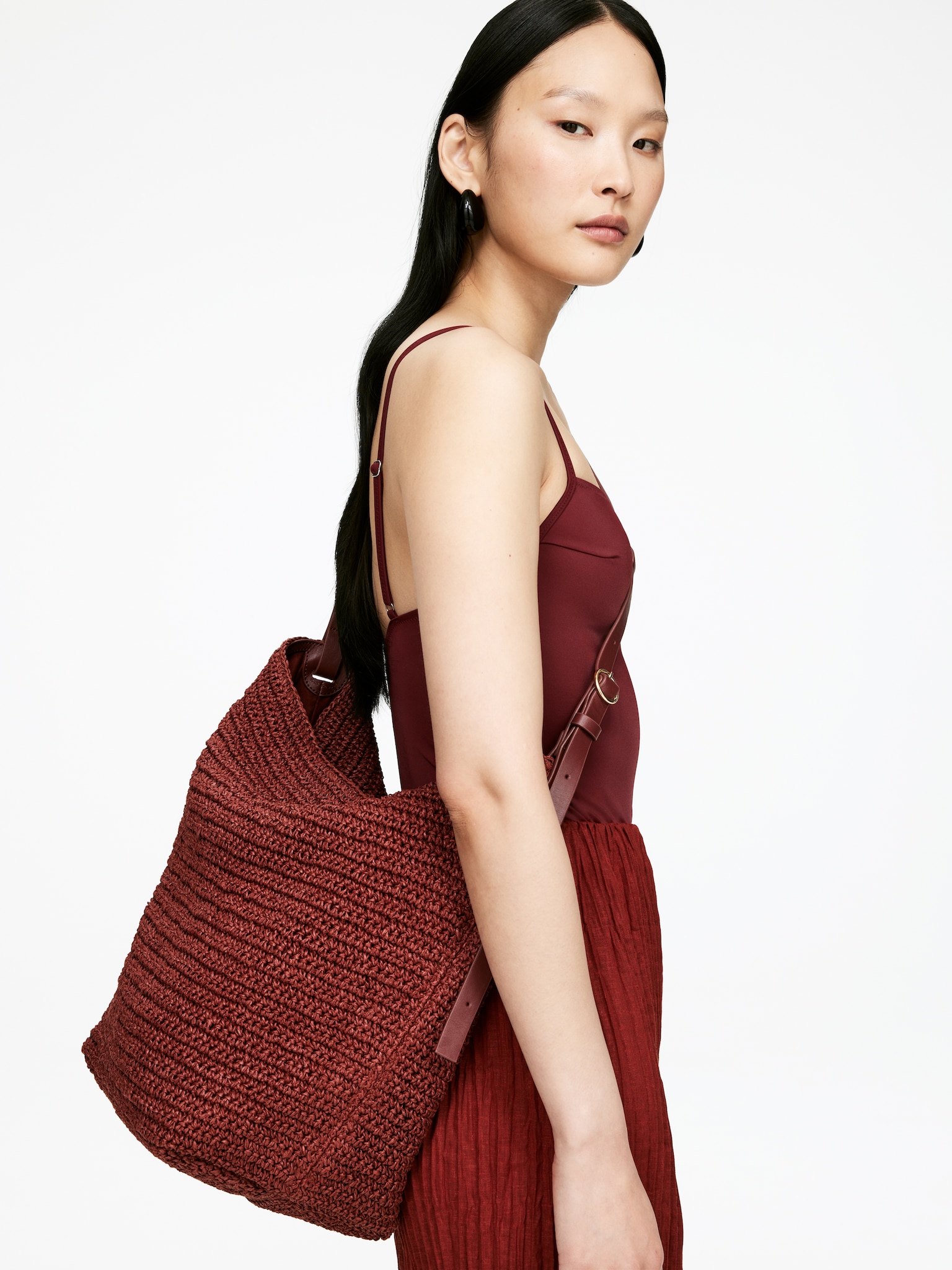 Gevoerde tas van stro - Reddish Brown