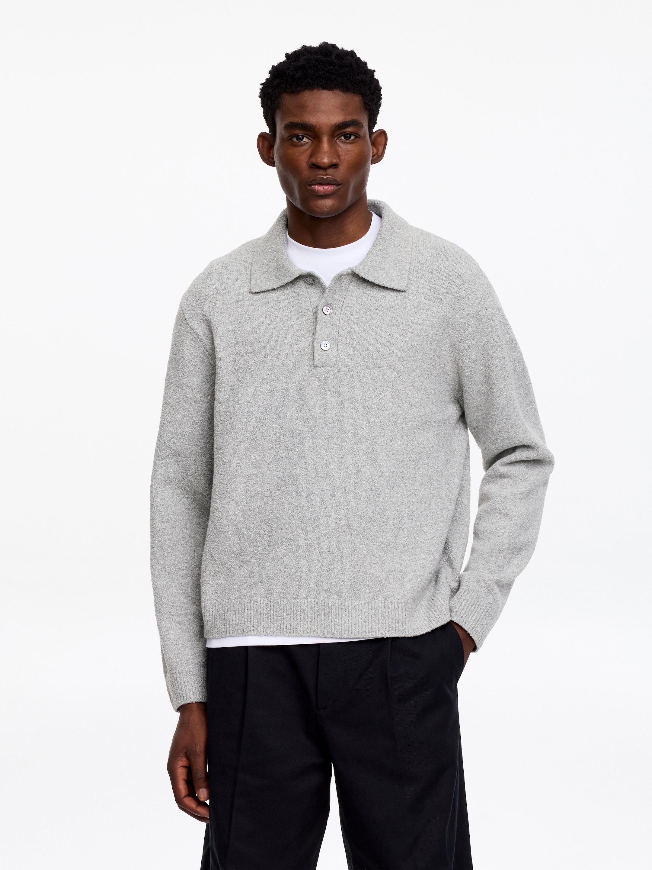 Polo de punto en mezcla de algodón-Grey-19551