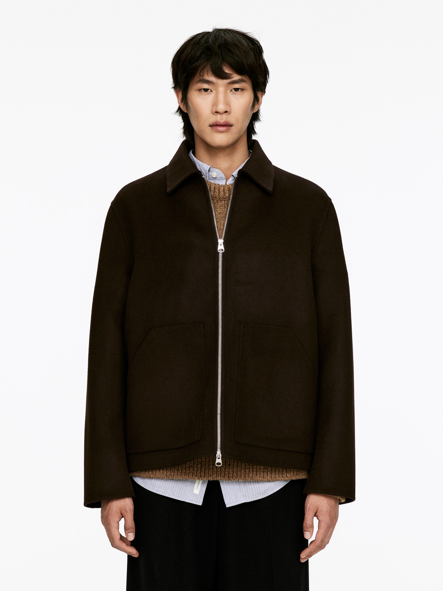 Veste en laine mélangée double face - Marron/Bleu foncé - 6