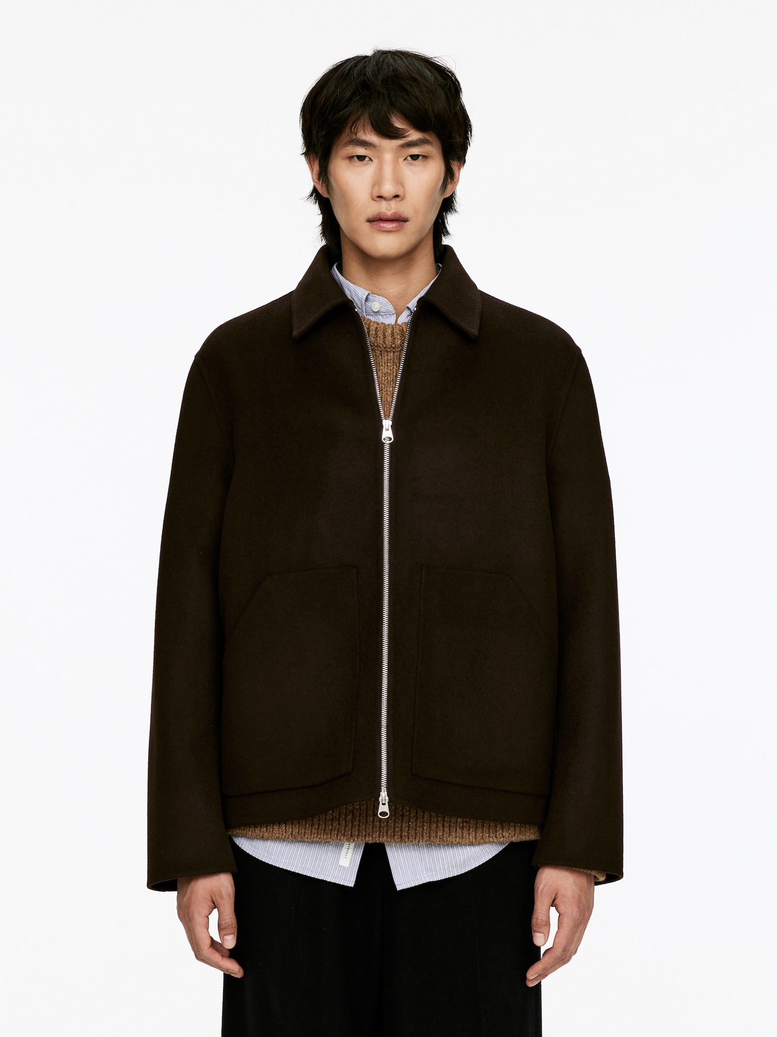 Chaqueta en mezcla de lana de doble faz - Marrón/Azul oscuro - 6