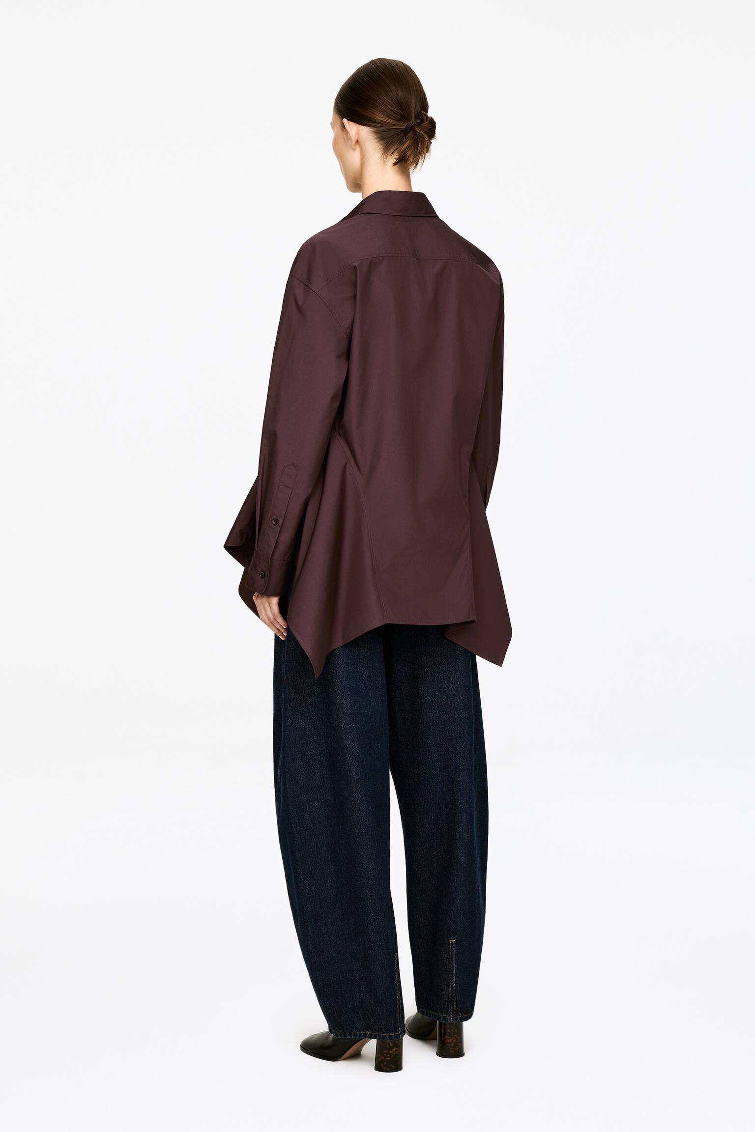 Cămașă din bumbac cu volane - Maro închis - 6