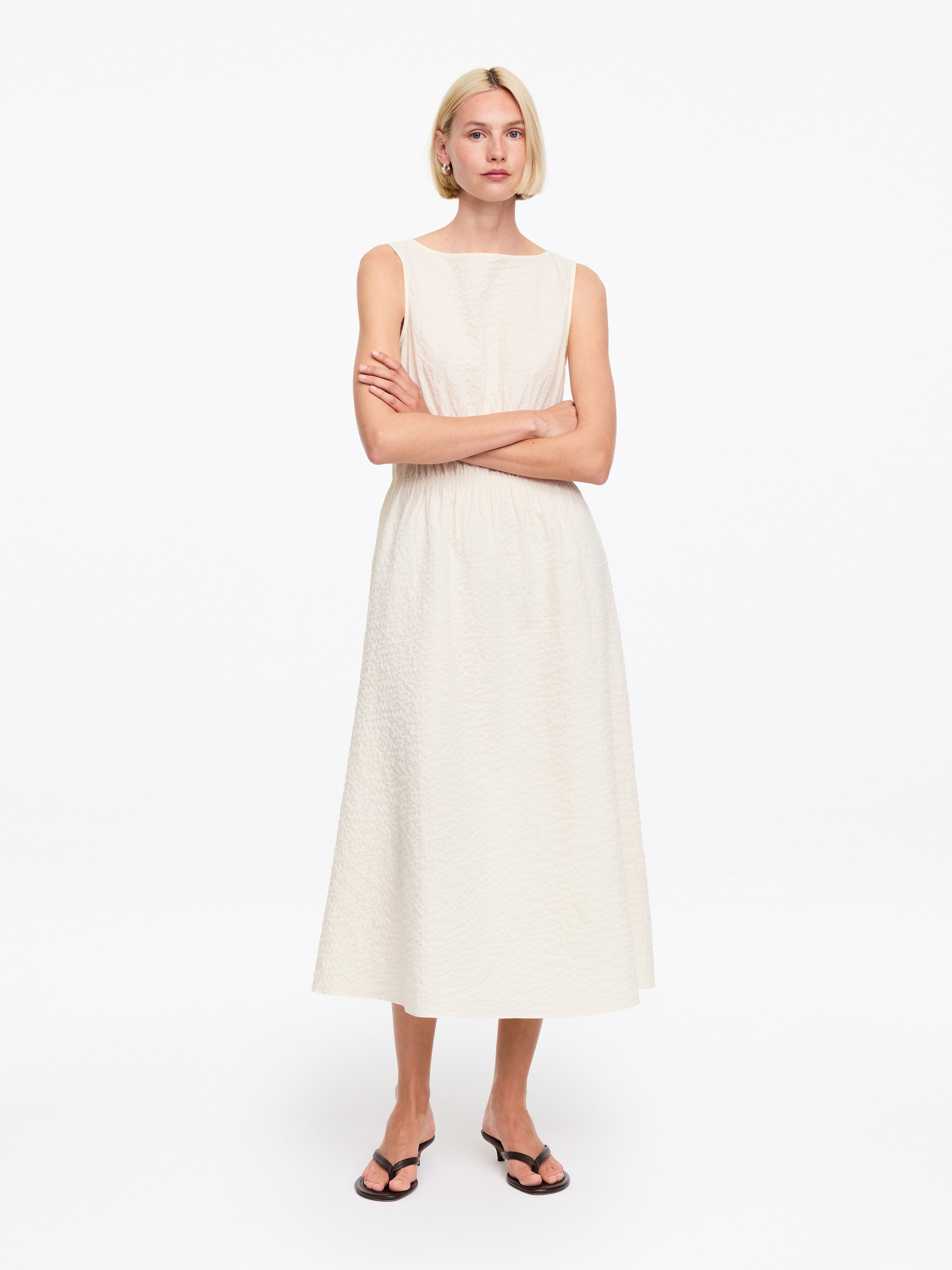 Seersucker Dress-#EDE9D7-19137