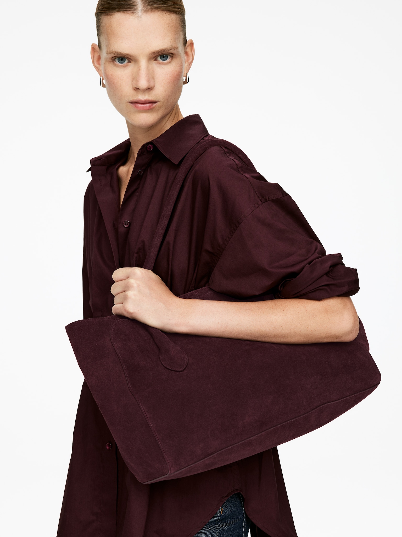 Slouchy leren draagtas - Bordeauxrood/Bruin