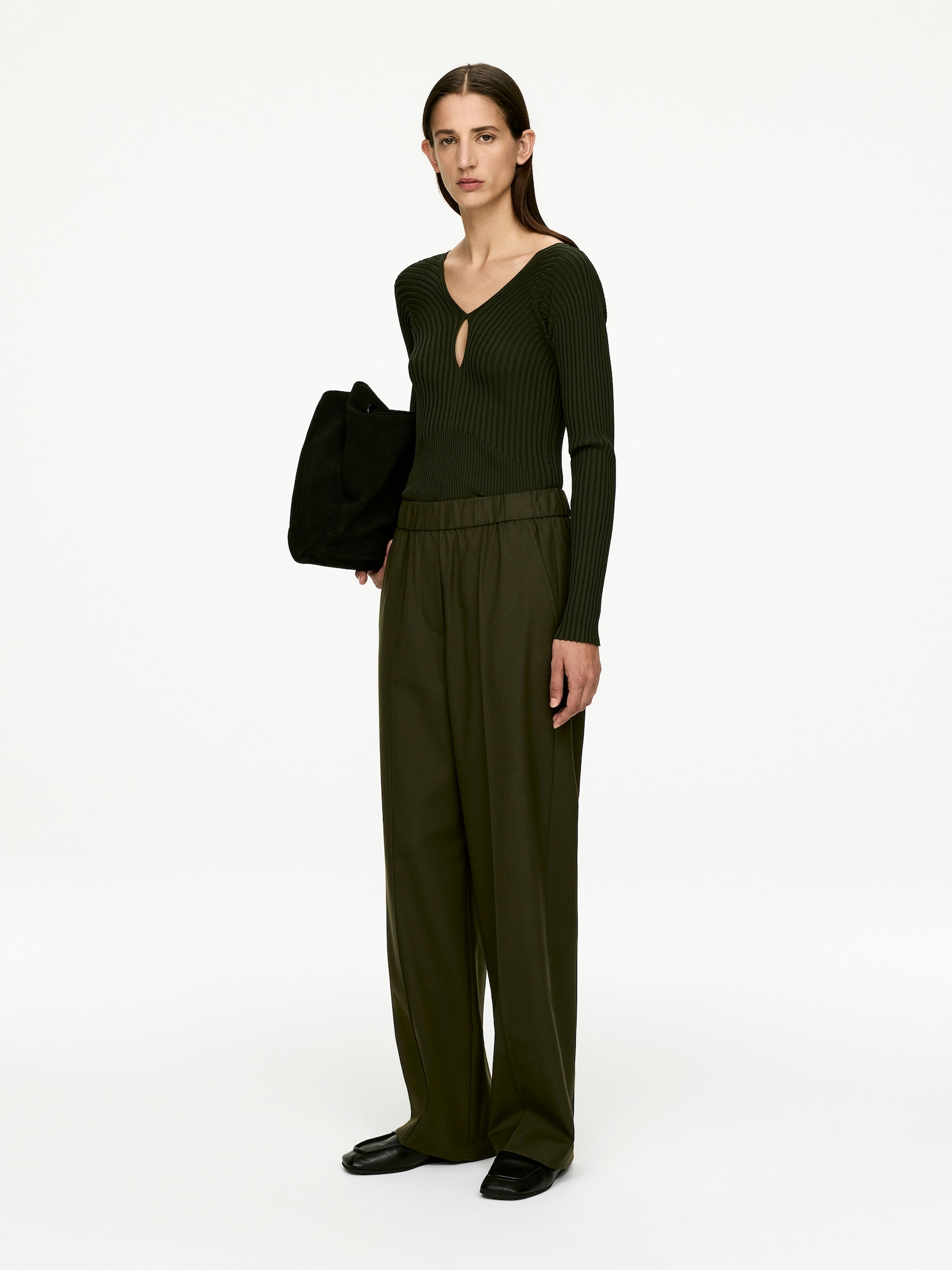 Pantalon tailleur à taille élastiquée - Vert foncé - 4