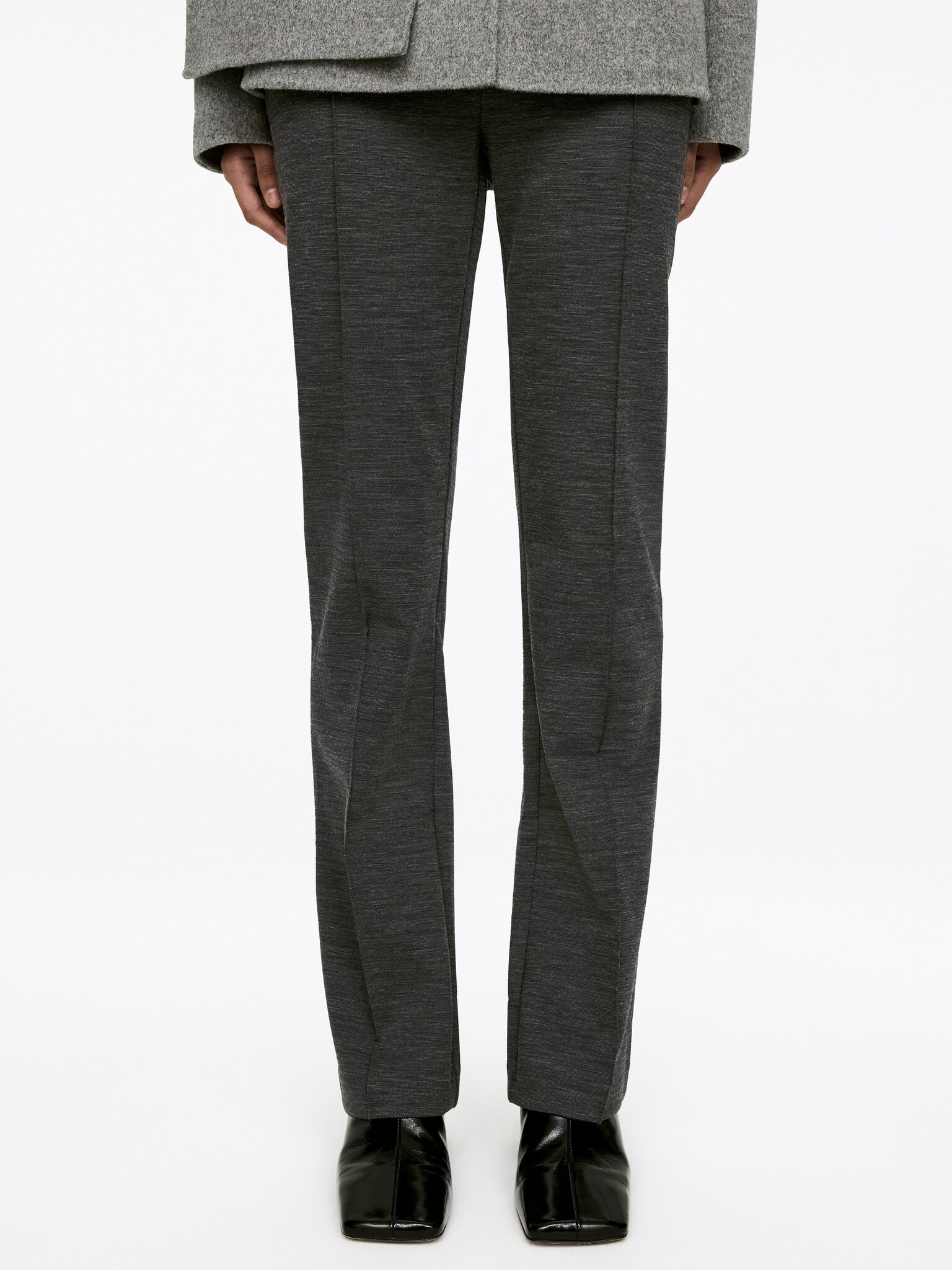 Stretch Zip-Detail Trousers - Dark Grey Melange/Black - 3