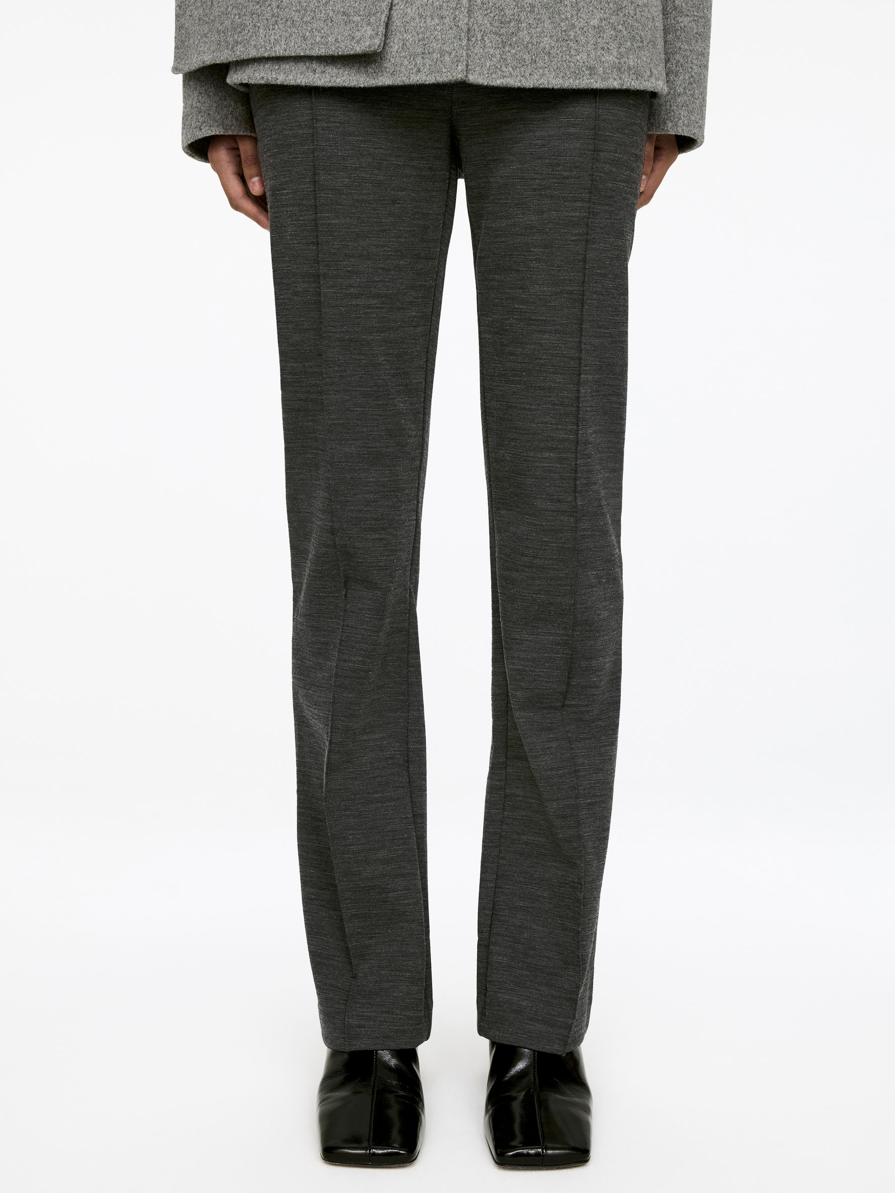 Pantalones elásticos con detalle de cremallera - Gris oscuro jaspeado - Corte estándar - Women - StillMedia/Lookbook - 10