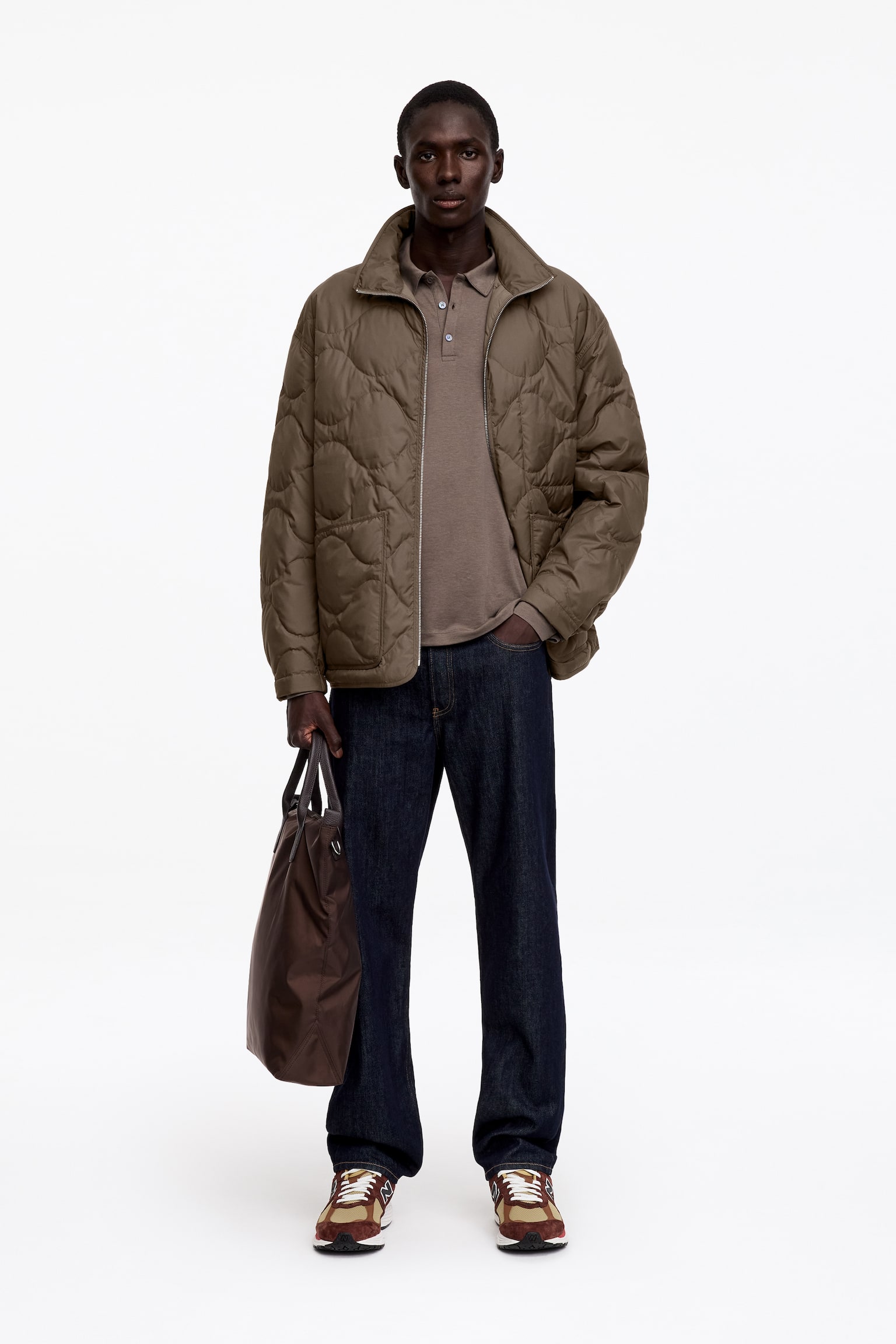 Veste matelassée en duvet - Beige/Bleu marine foncé - 1