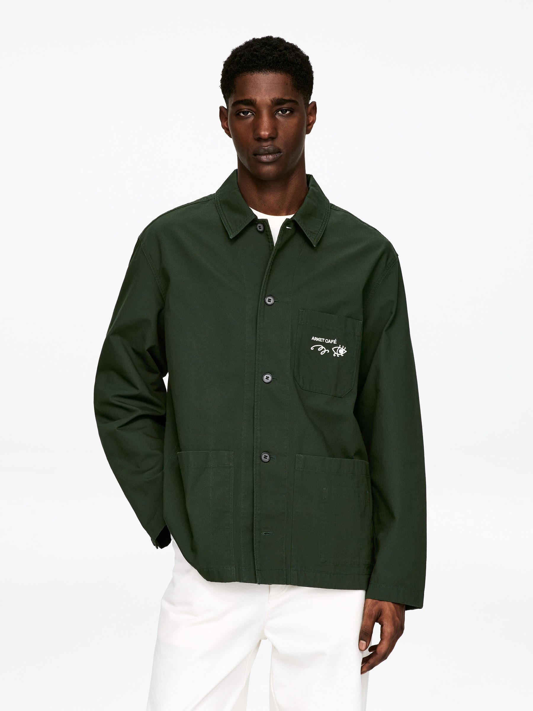 ARKET CAFÉ Cotton Overshirt - Dark Green - Loose fit - Men - StillMedia/Lookbook - 1