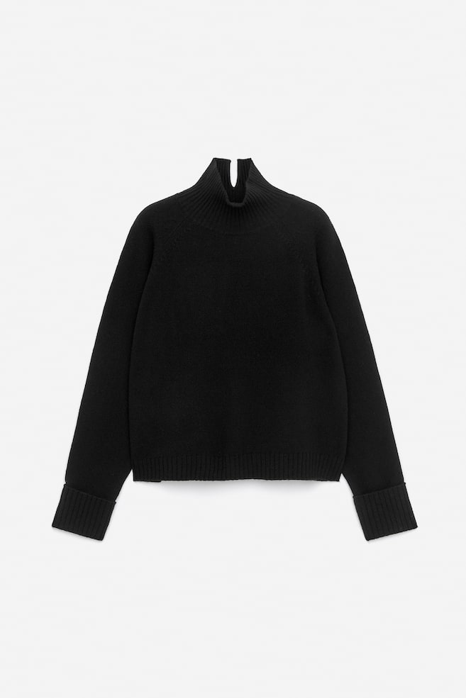 Maglione a collo alto in lana - Nero/Grigio scuro mélange - 1