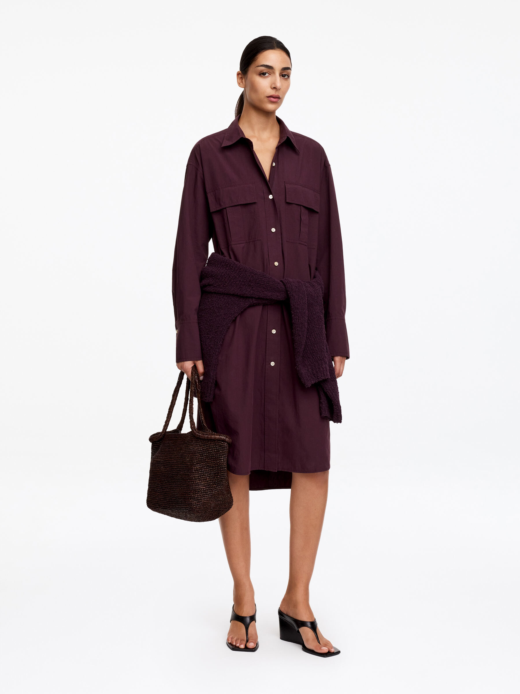 Cotton Shirt Dress - Dark Purple - Loose fit - Women - StillMedia/Lookbook - 3