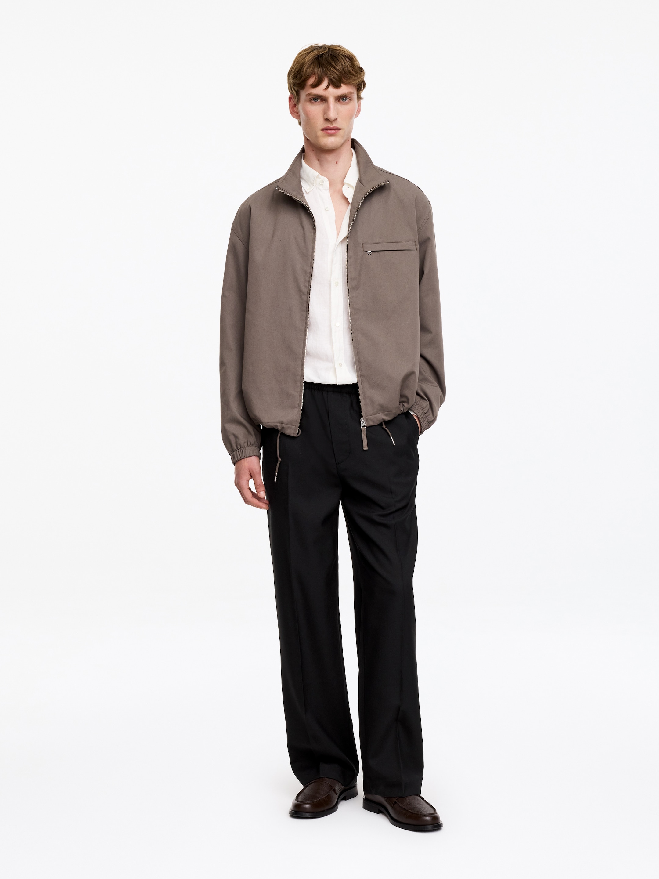 WIde Hopsack Pull-On Trousers-Black-19664