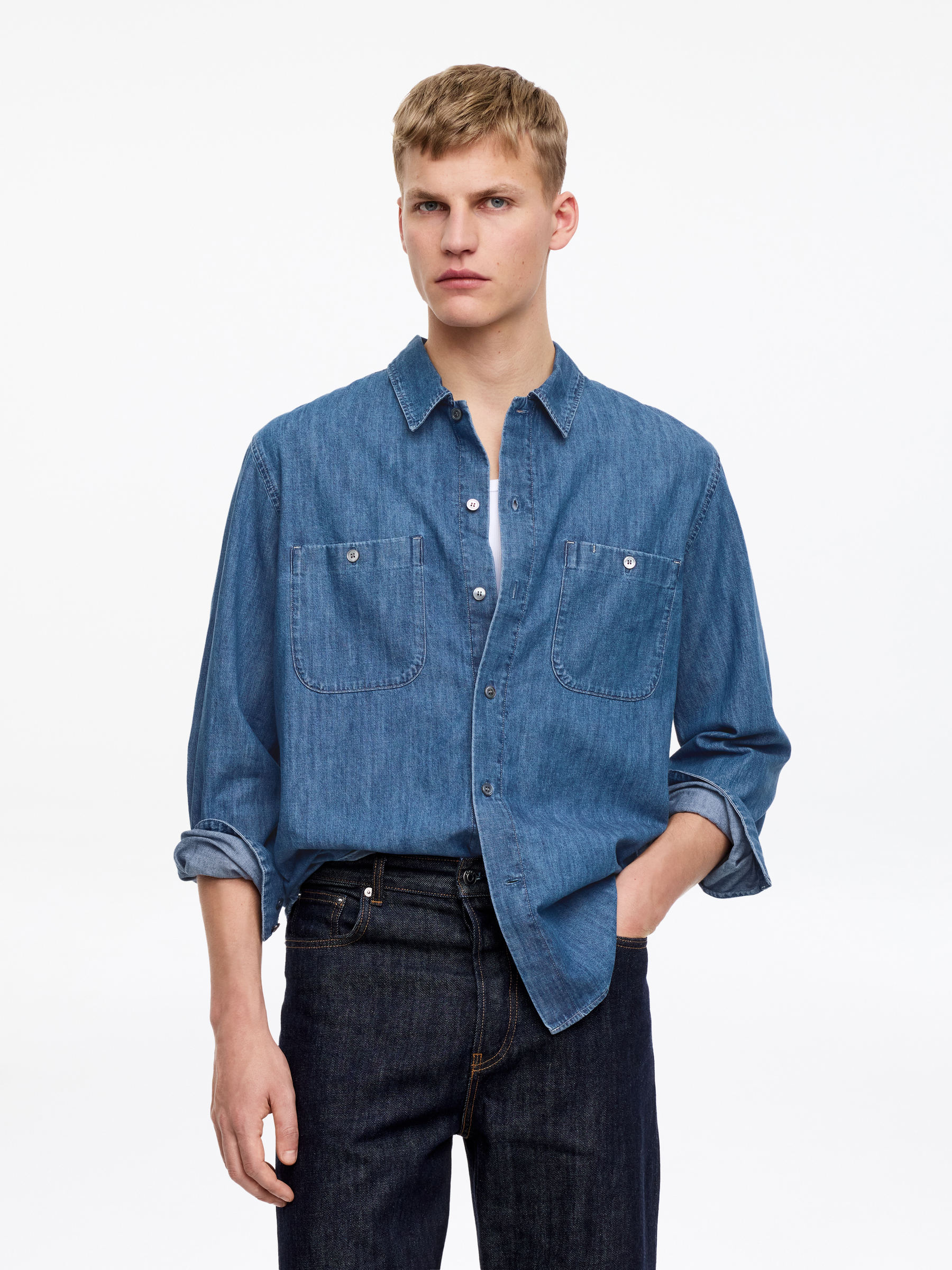 Relaxed Denim Shirt-#AFBFDF-18089